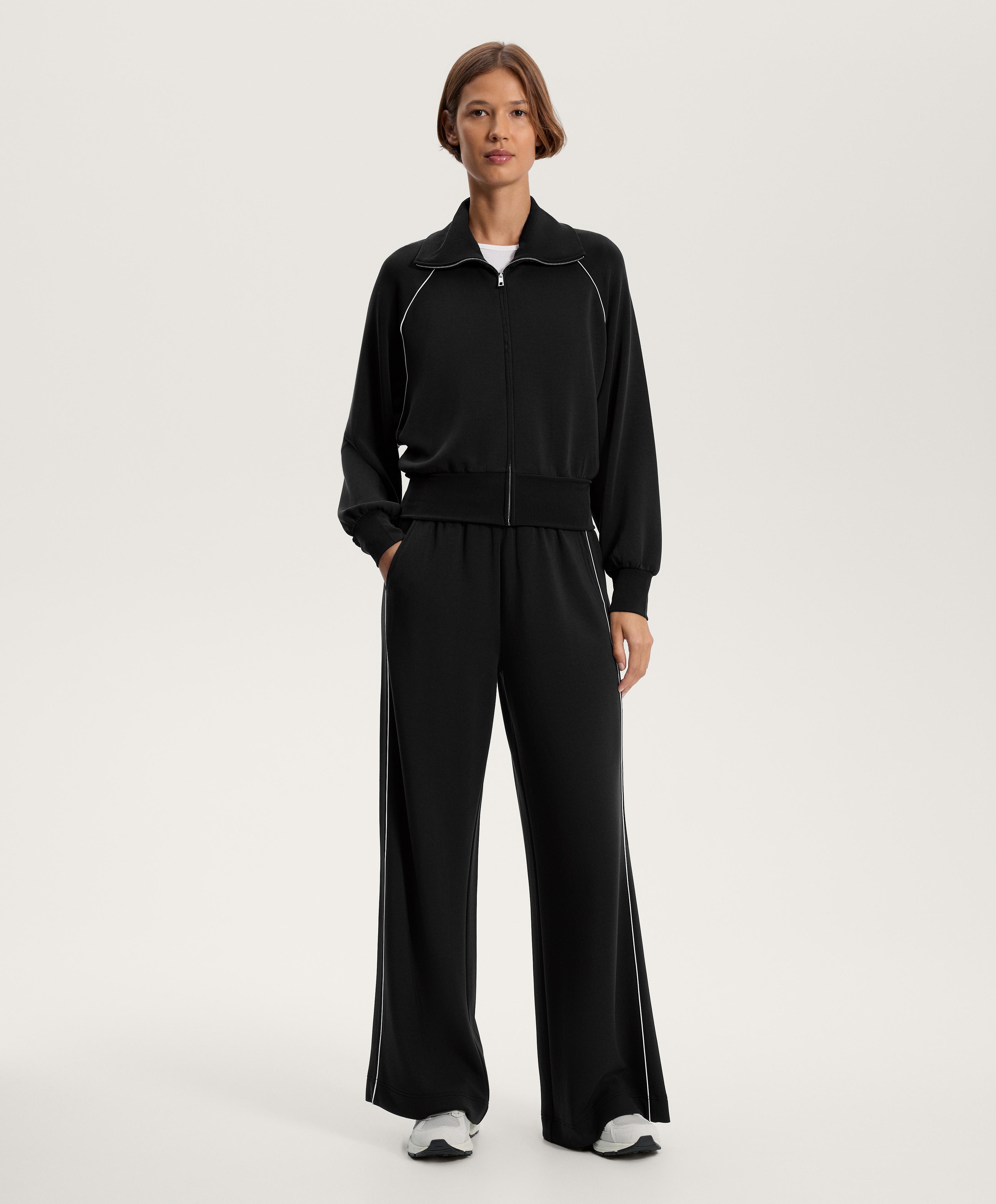 Side appliqué wide straight-leg trousers with modal - Sale