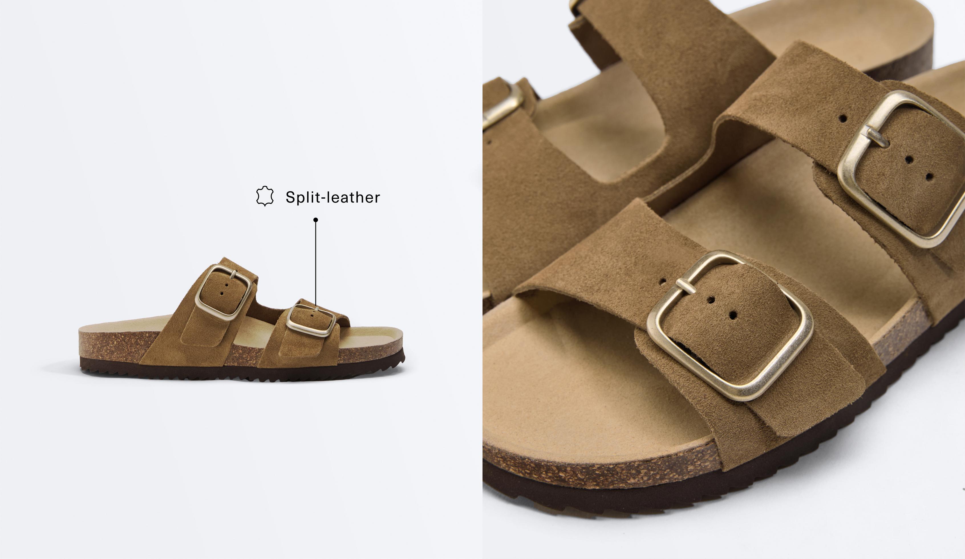 Sandales en croûte de cuir à boucle Sandales en croûte de cuir à boucle