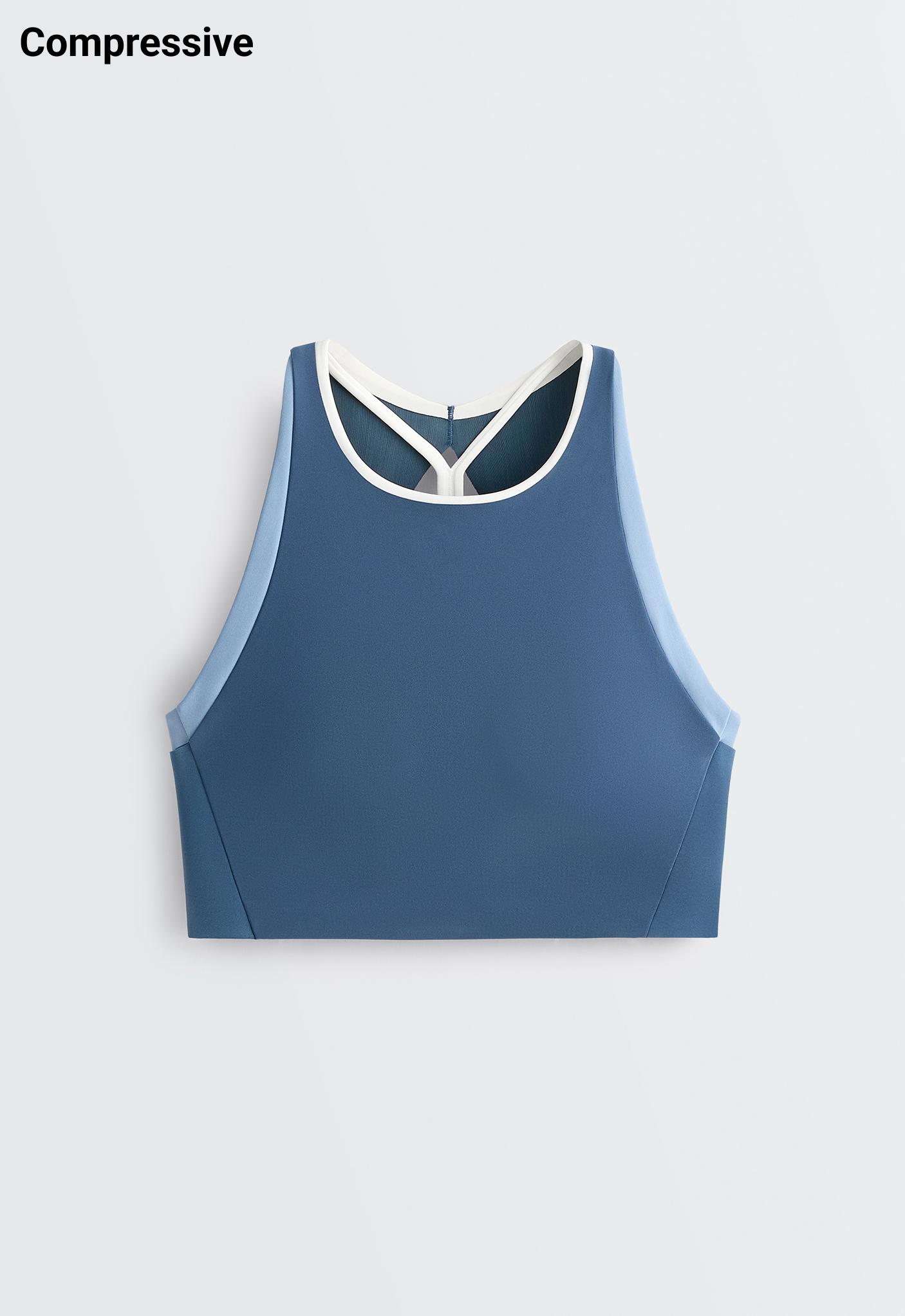 Compressive block tank top — MID GREY-BLUE