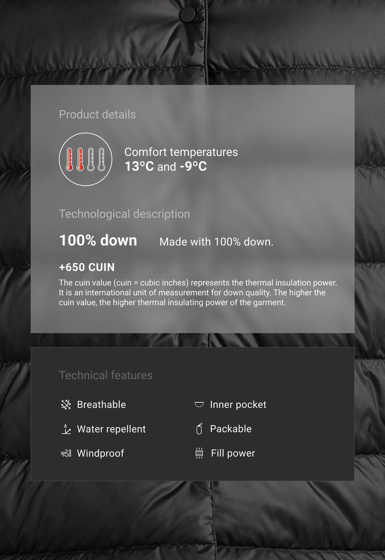 100% down padded packable jacket — BLACK