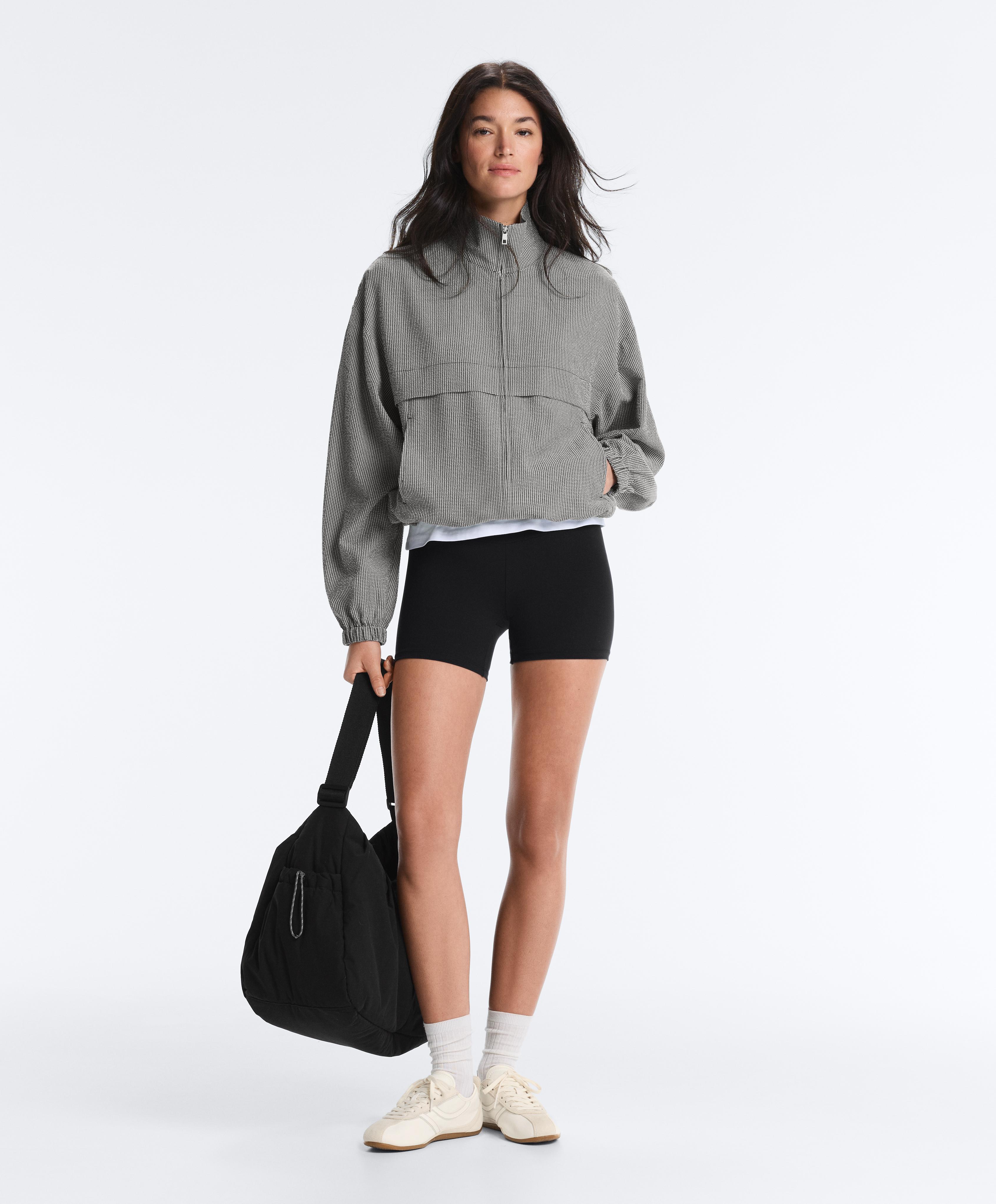 Lyocell blend gingham bomber jacket — DUSTY BLACK
