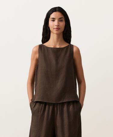 100% linen boxy top — DARK BROWN 1
