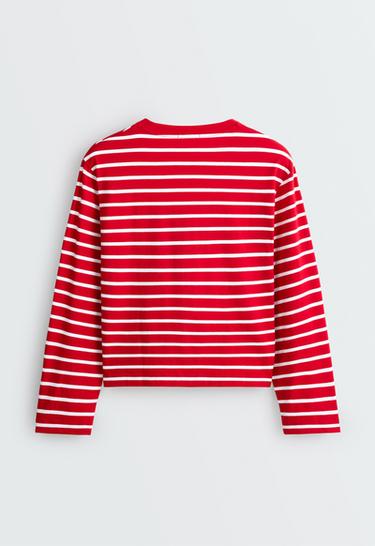 Boxy long-sleeved striped cotton-blend T-shirt — RED 6