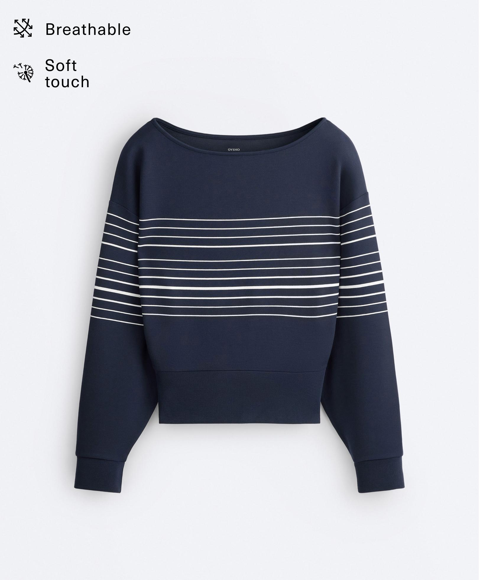 Sailor stripe soft-touch sweatshirt with modal — NAVY BLUE
