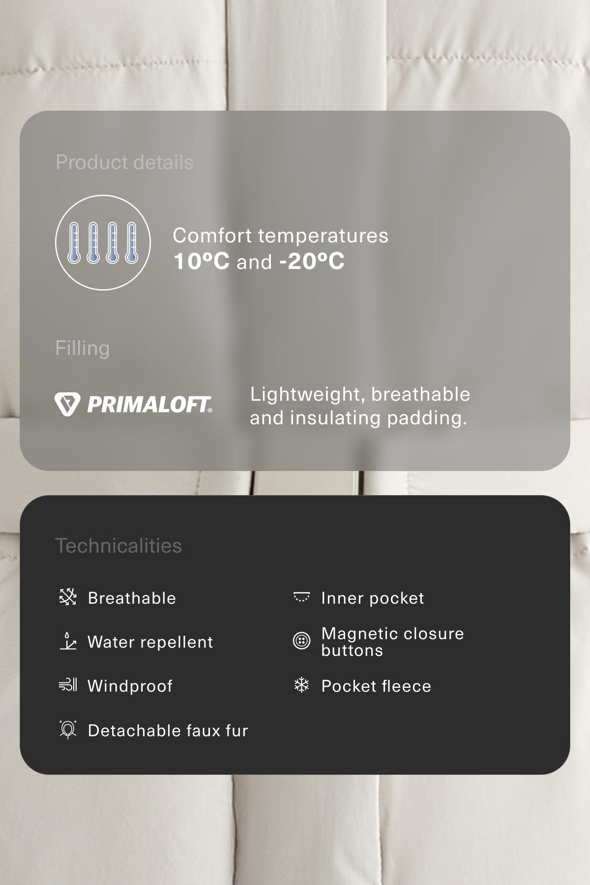 Water-repellent Primaloft® padded midi jacket — STONE