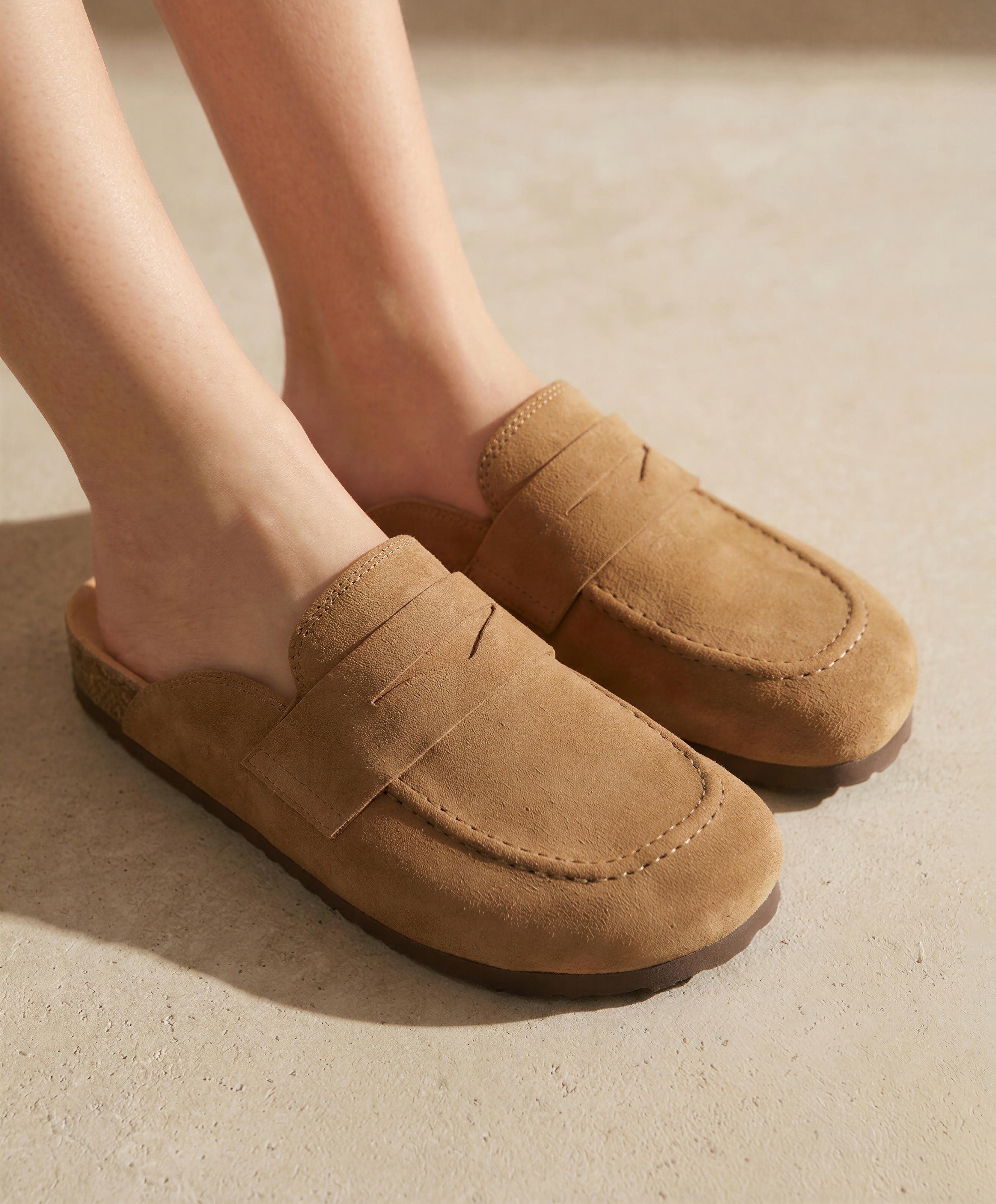 Split-leather mules — TOASTED BROWN
