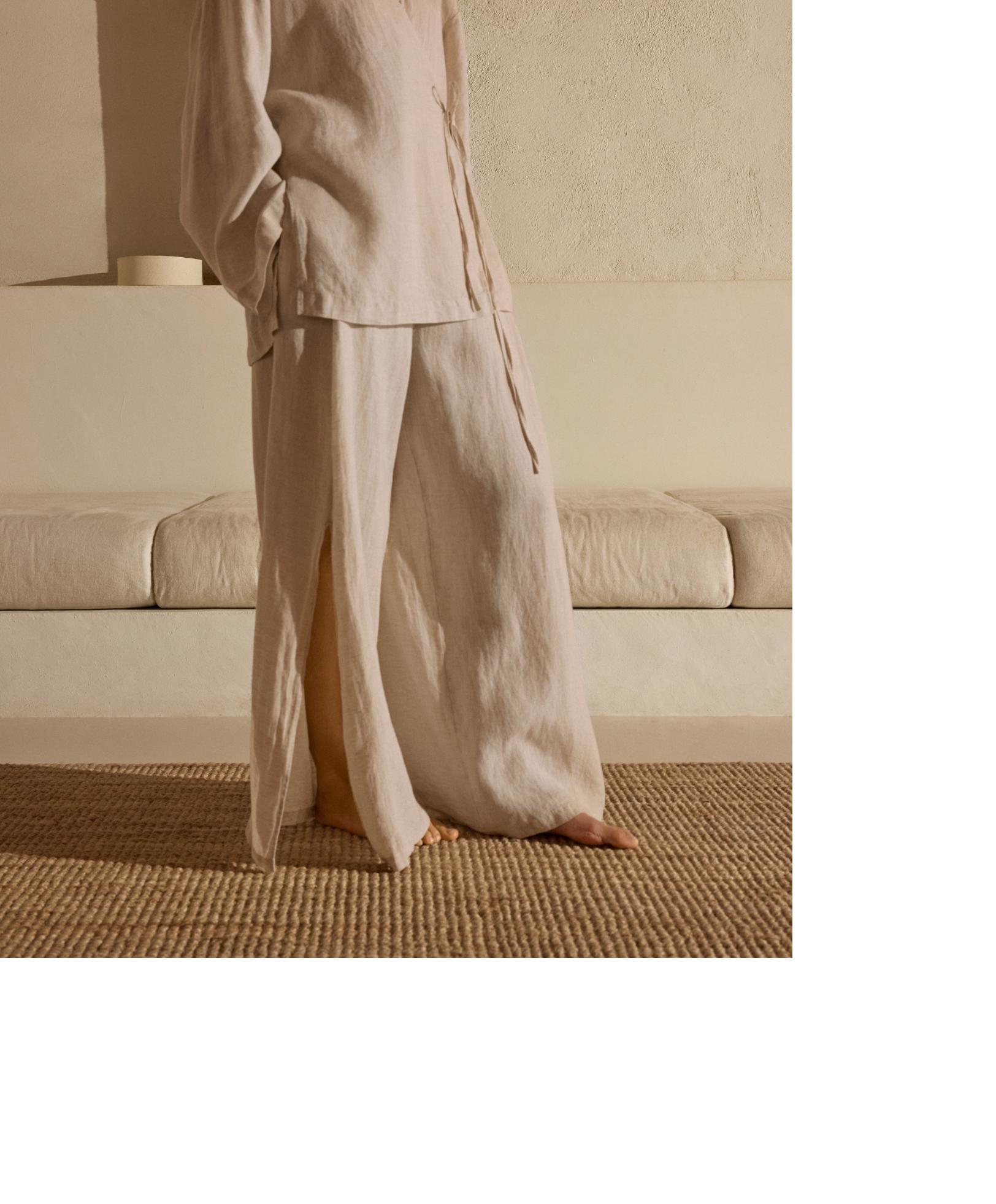 Pantalon large fendu 100 % lin Pantalon large fendu 100 % lin
