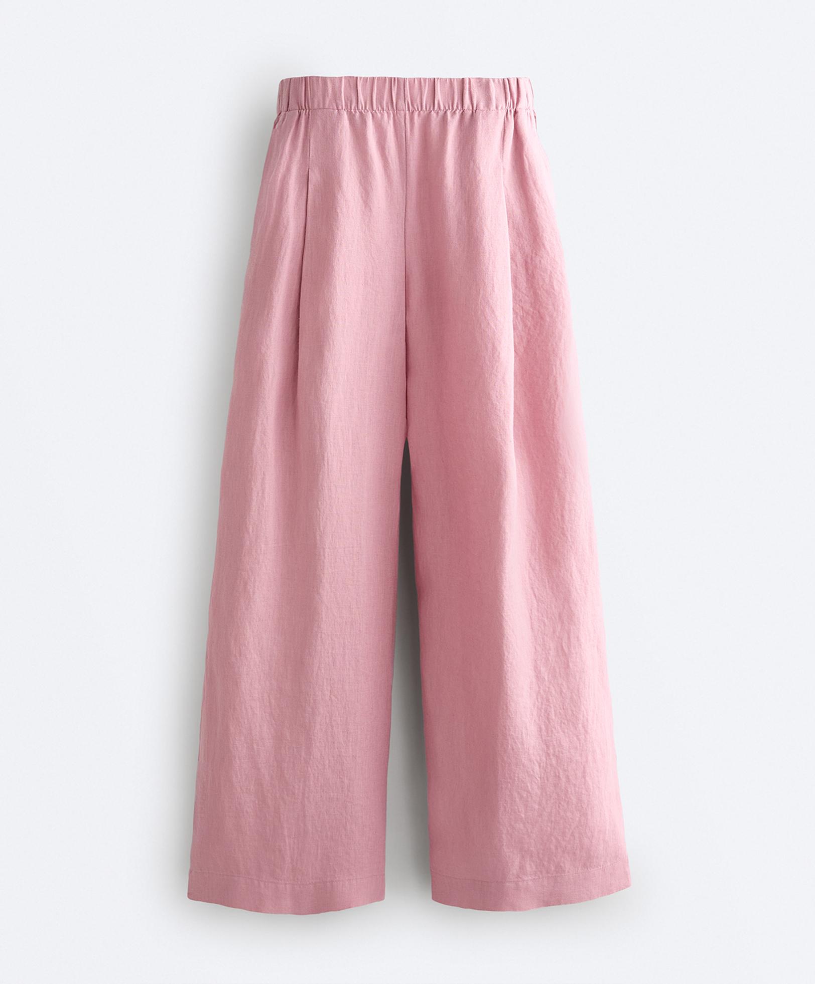 100% linen wide-leg trousers — MID-PINK