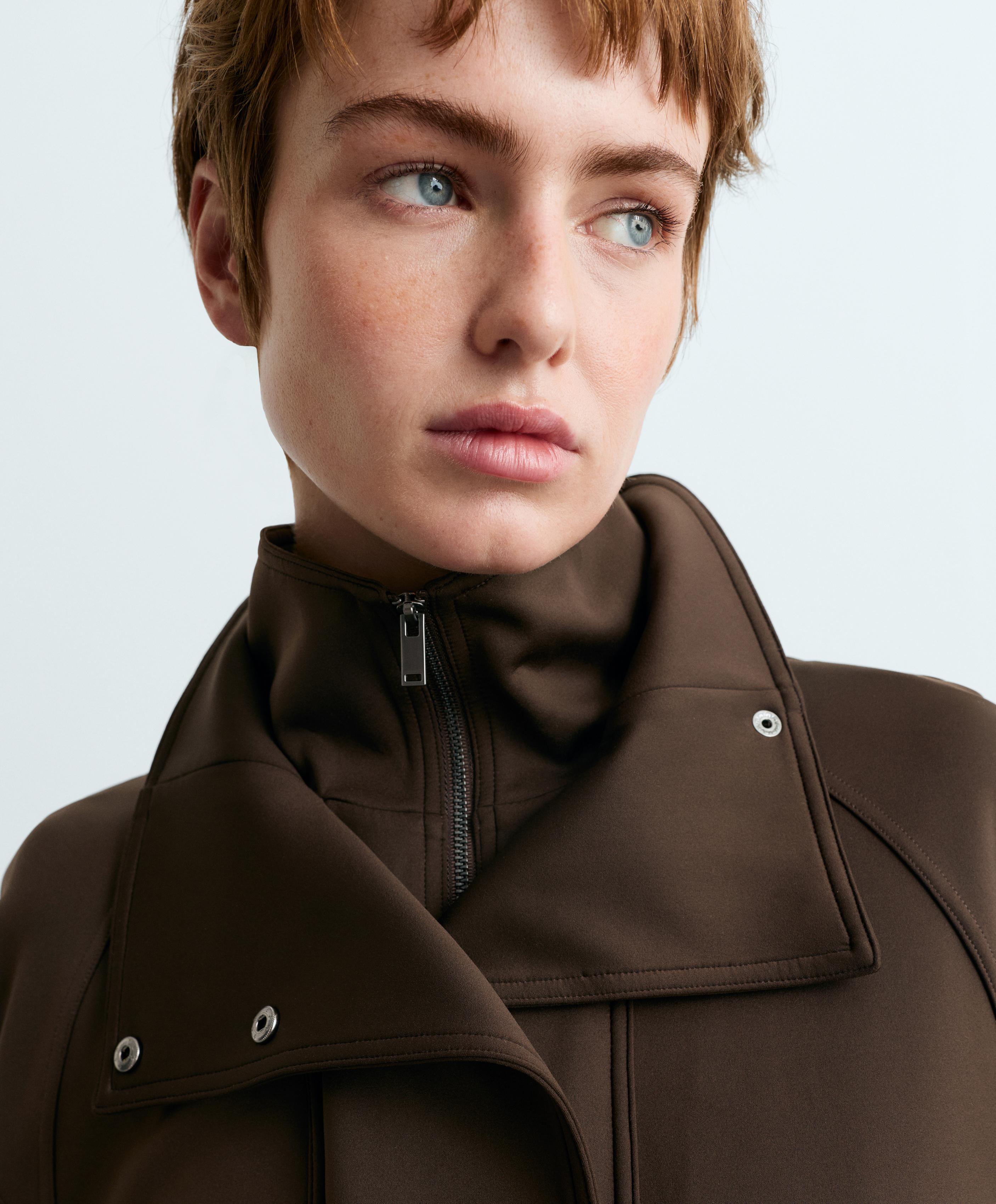 Neoprene-effect double-collar jacket — BROWN