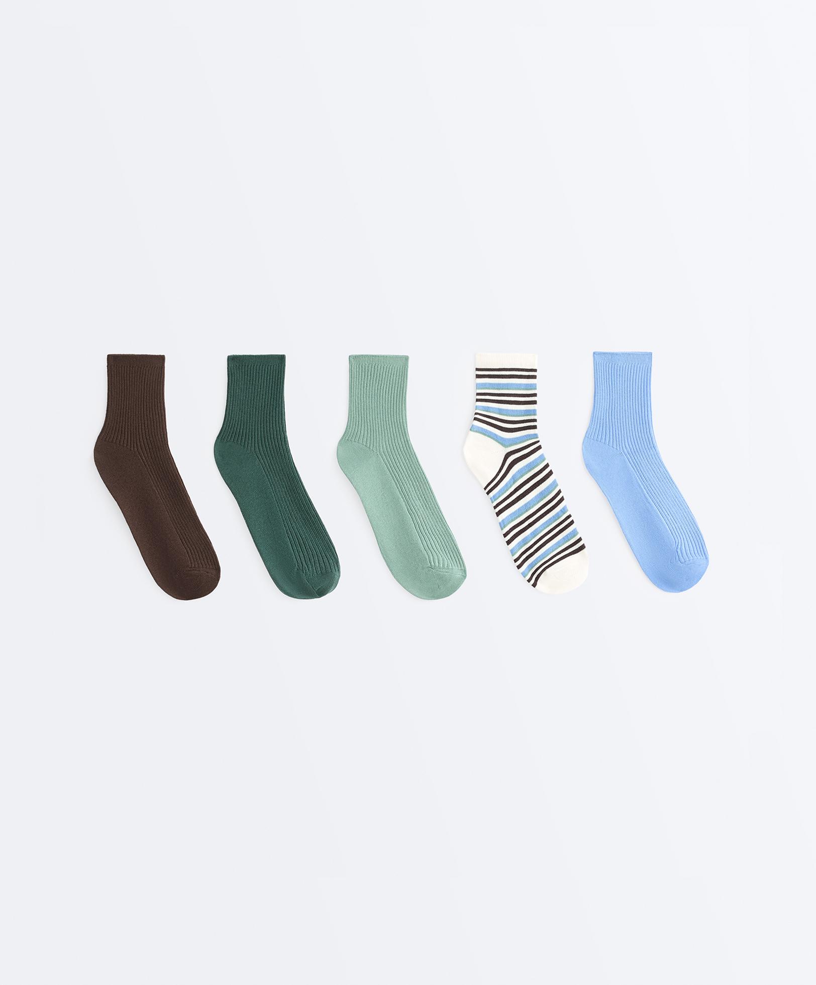 5 pairs of cotton blend quarter socks — SEA GREEN