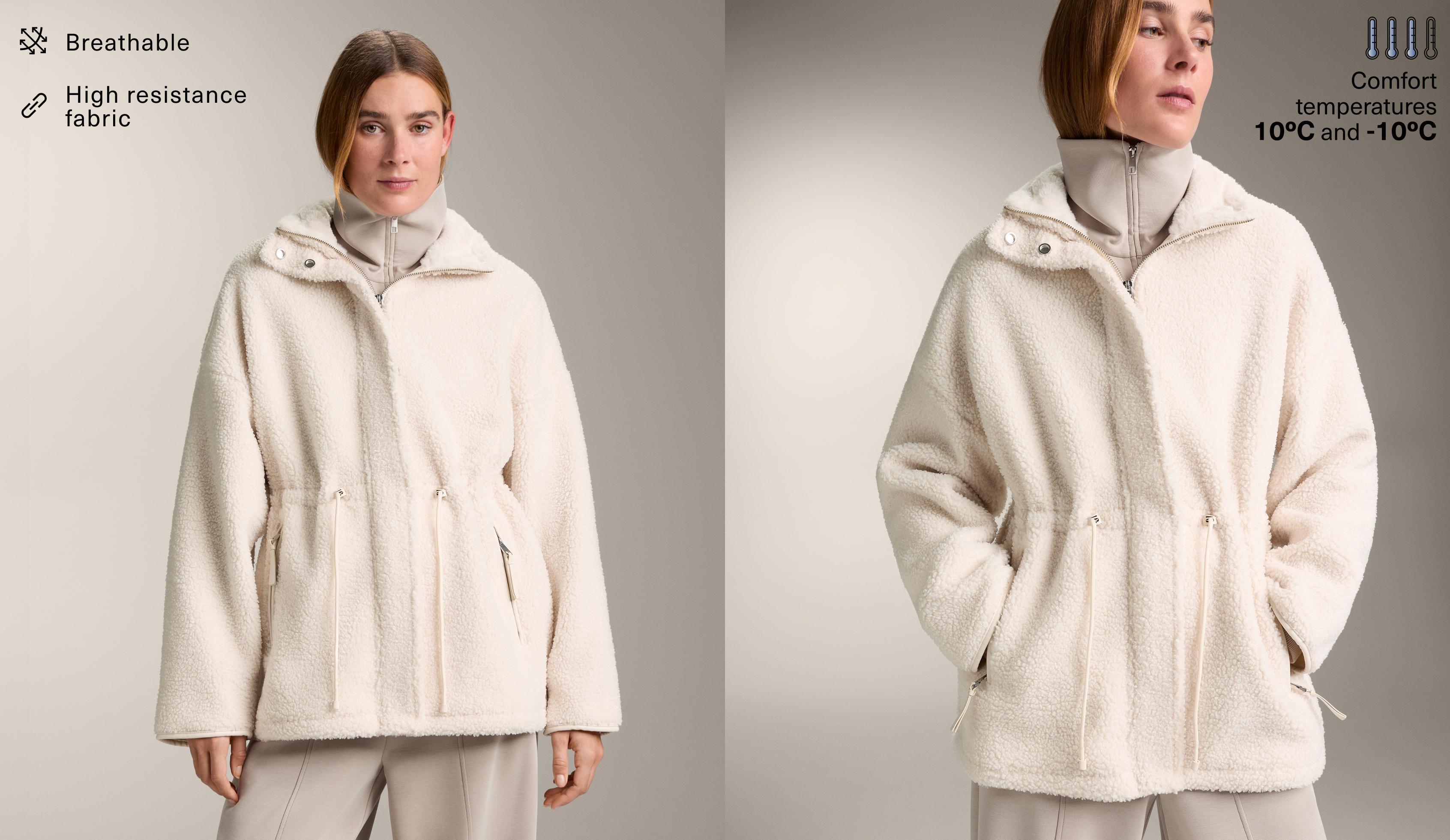 Adjustable waist faux-shearling jacket — ECRU