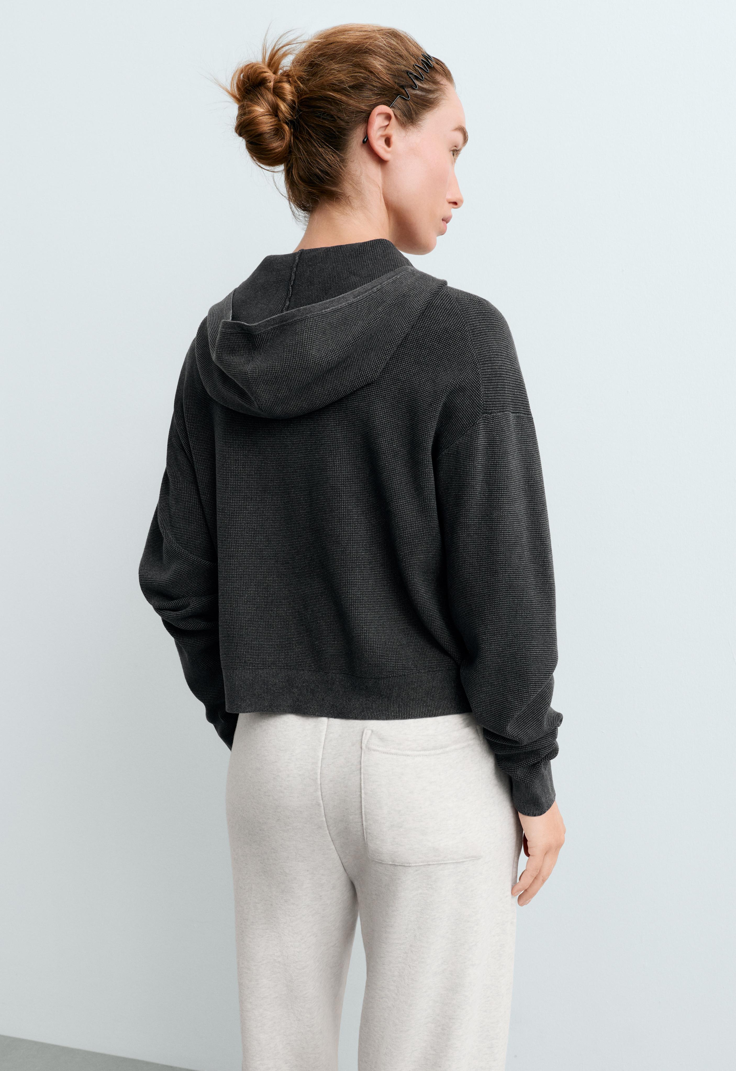 Hooded waffle knit jacket — DARK ANTHRACITE