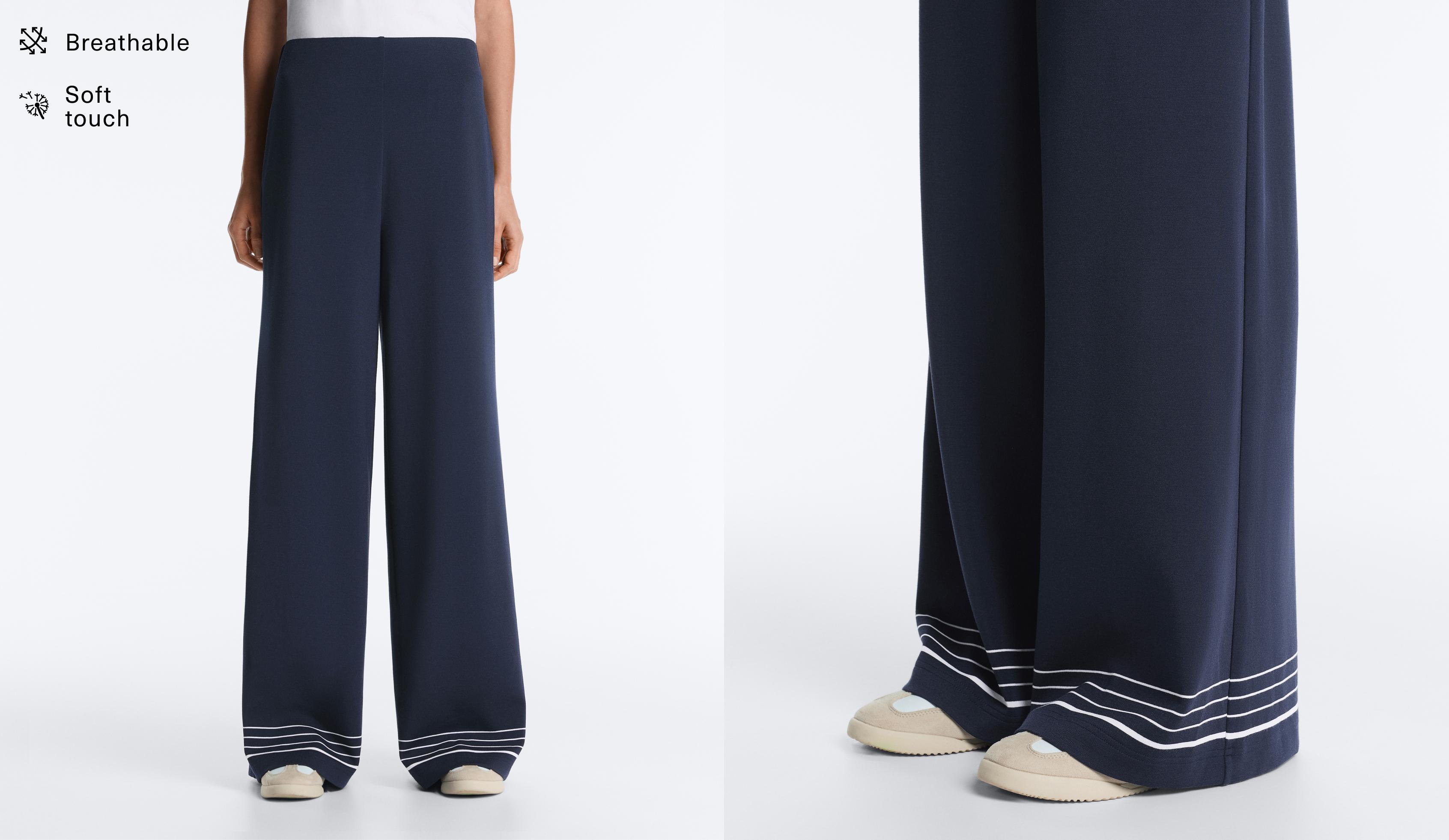 Soft-touch modal trousers with sailor stripe detail — NAVY BLUE
