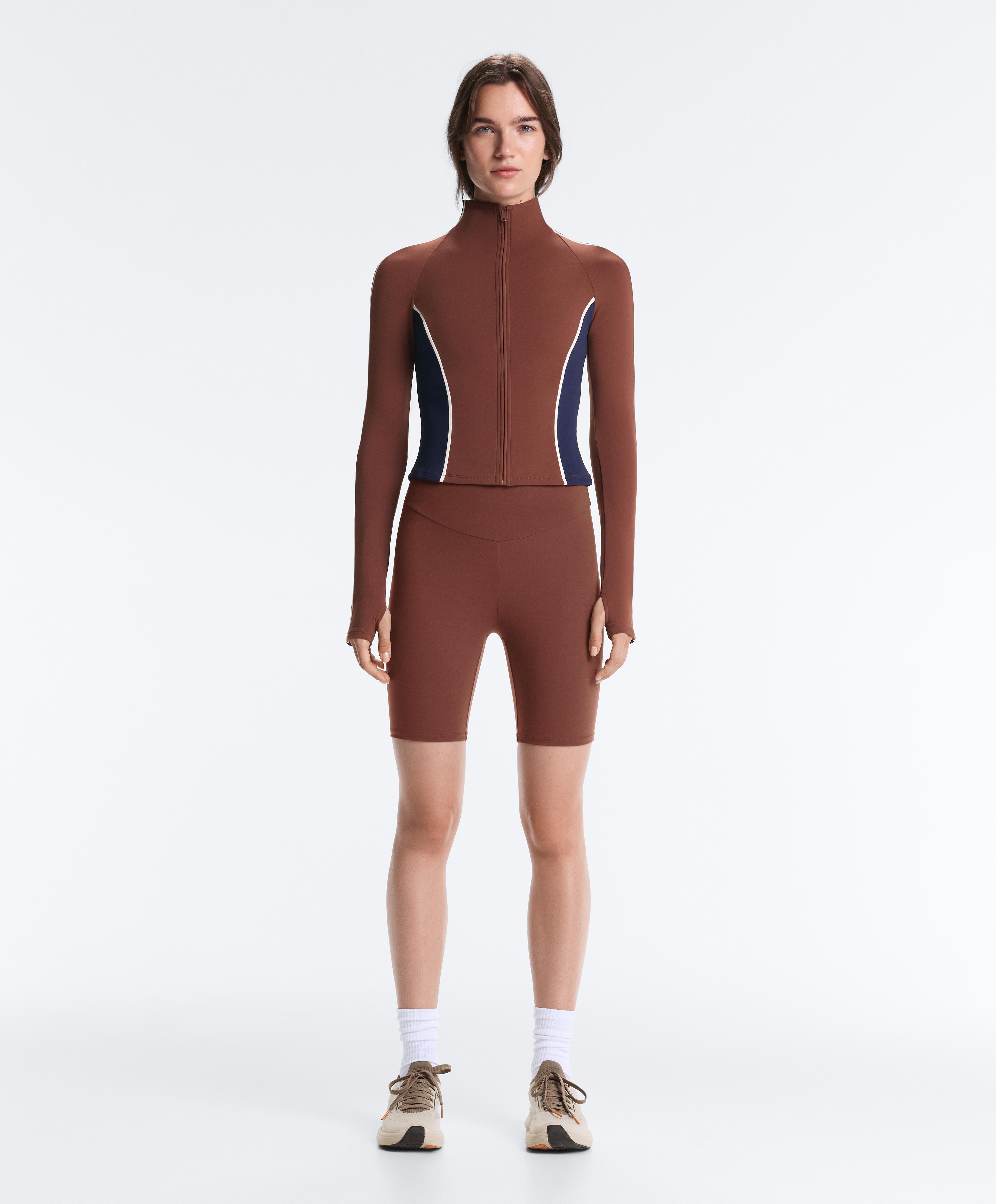 Light warm colour-block technical jacket — TERRACOTTA