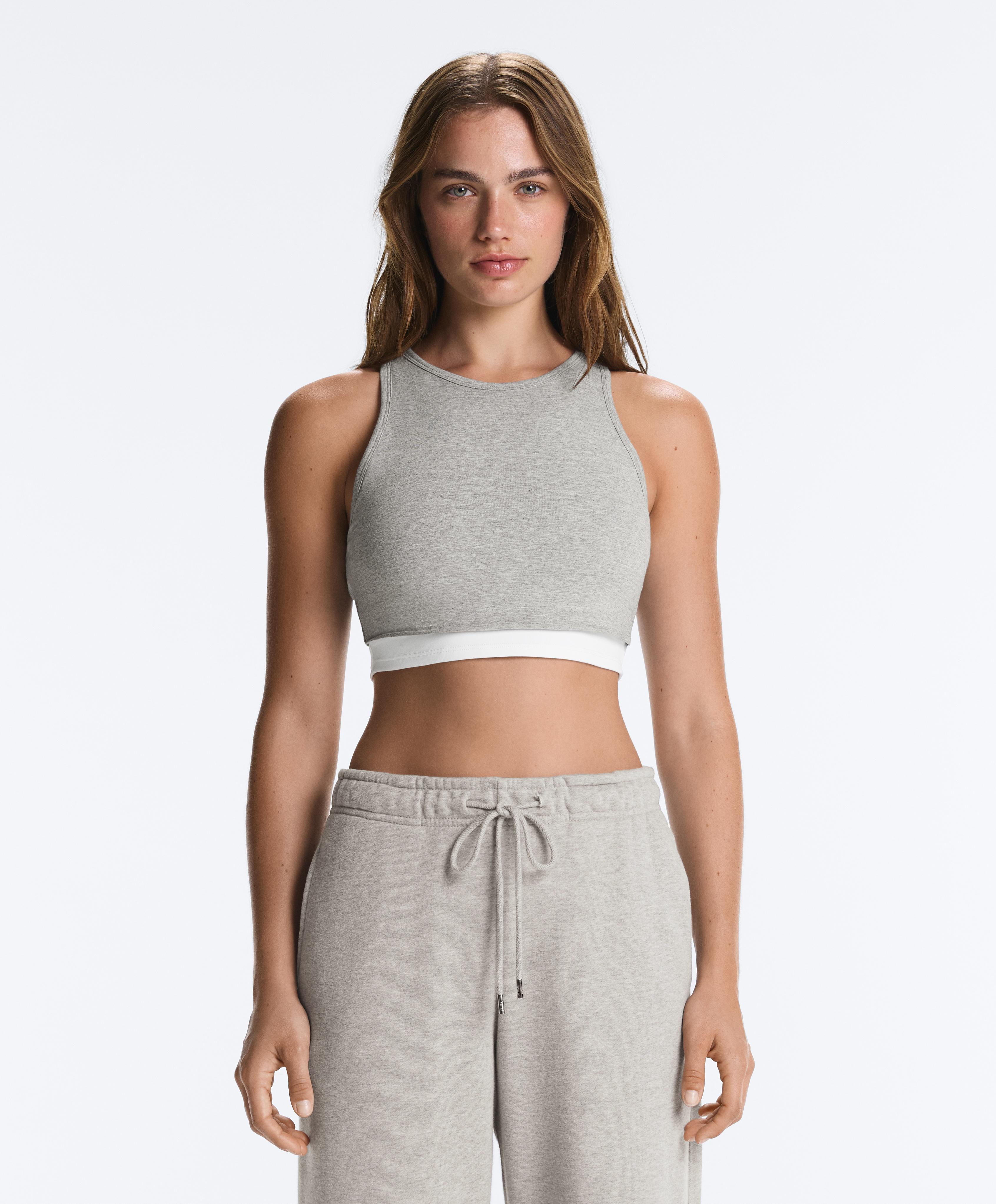 Marl overlay halterneck tank top — GREY MELANGE