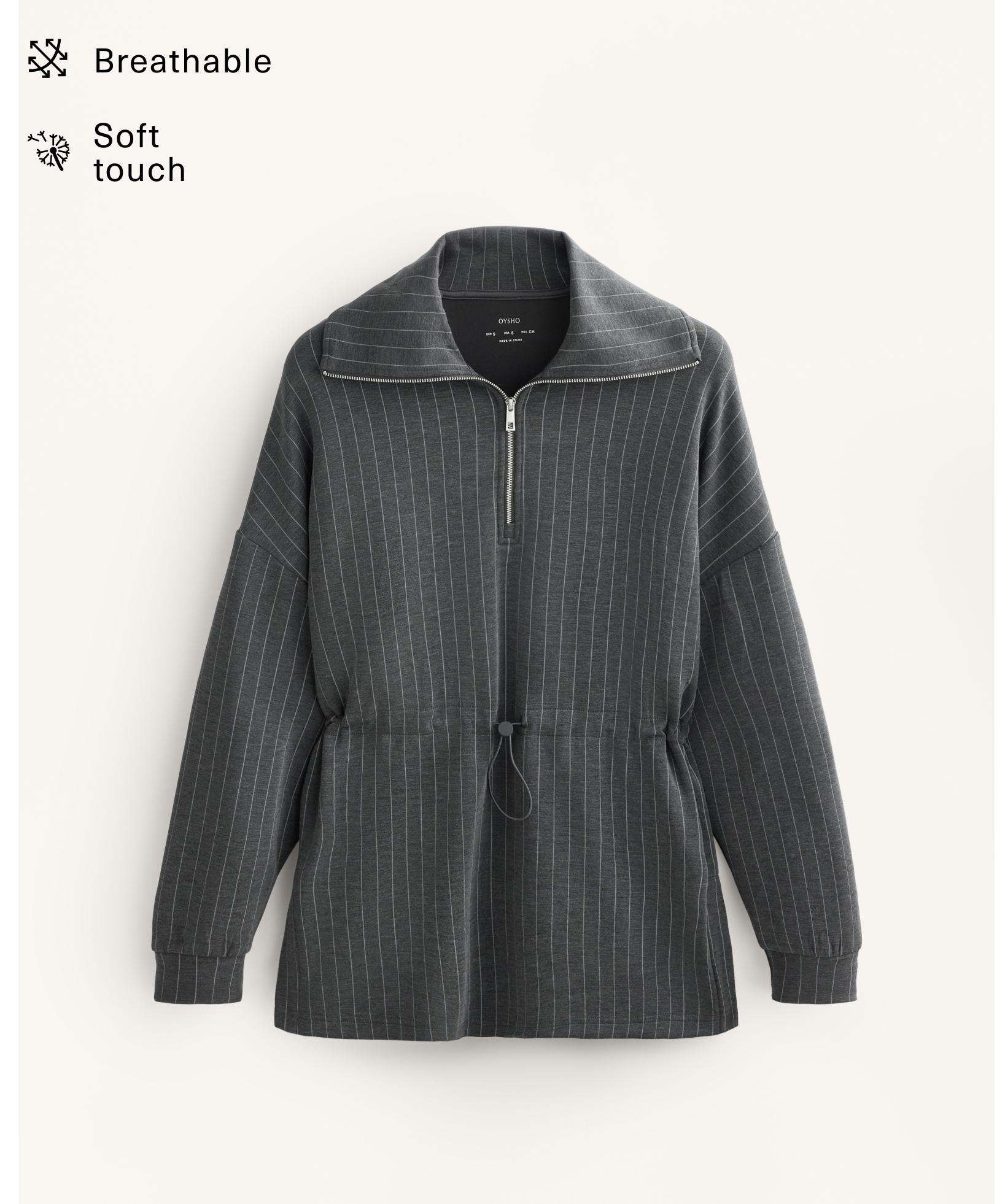 Long striped sweatshirt with adjustable waist and soft-touch modal