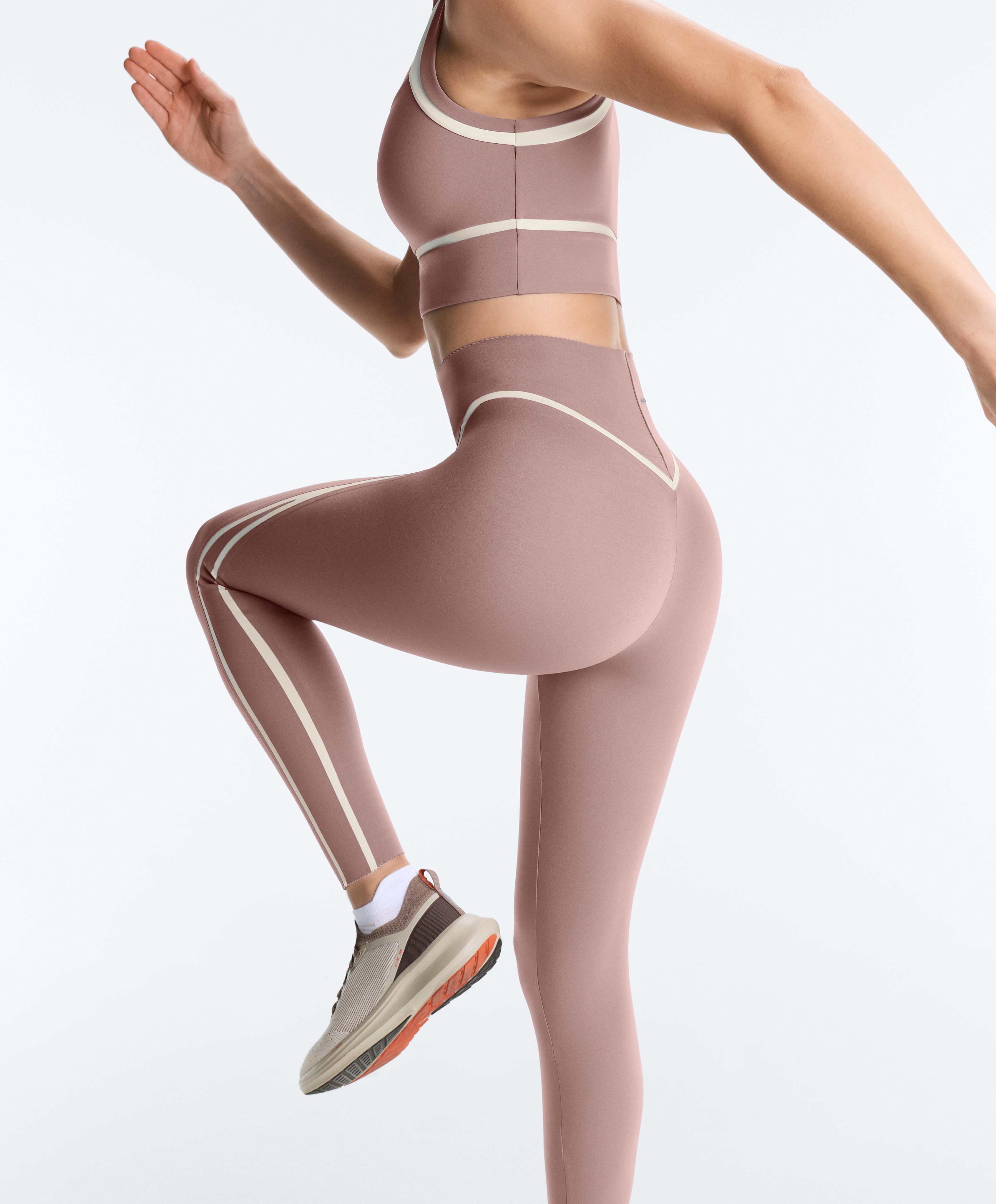 High-rise compressive core-control ankle-length leggings with contrast details — DARK LILAC