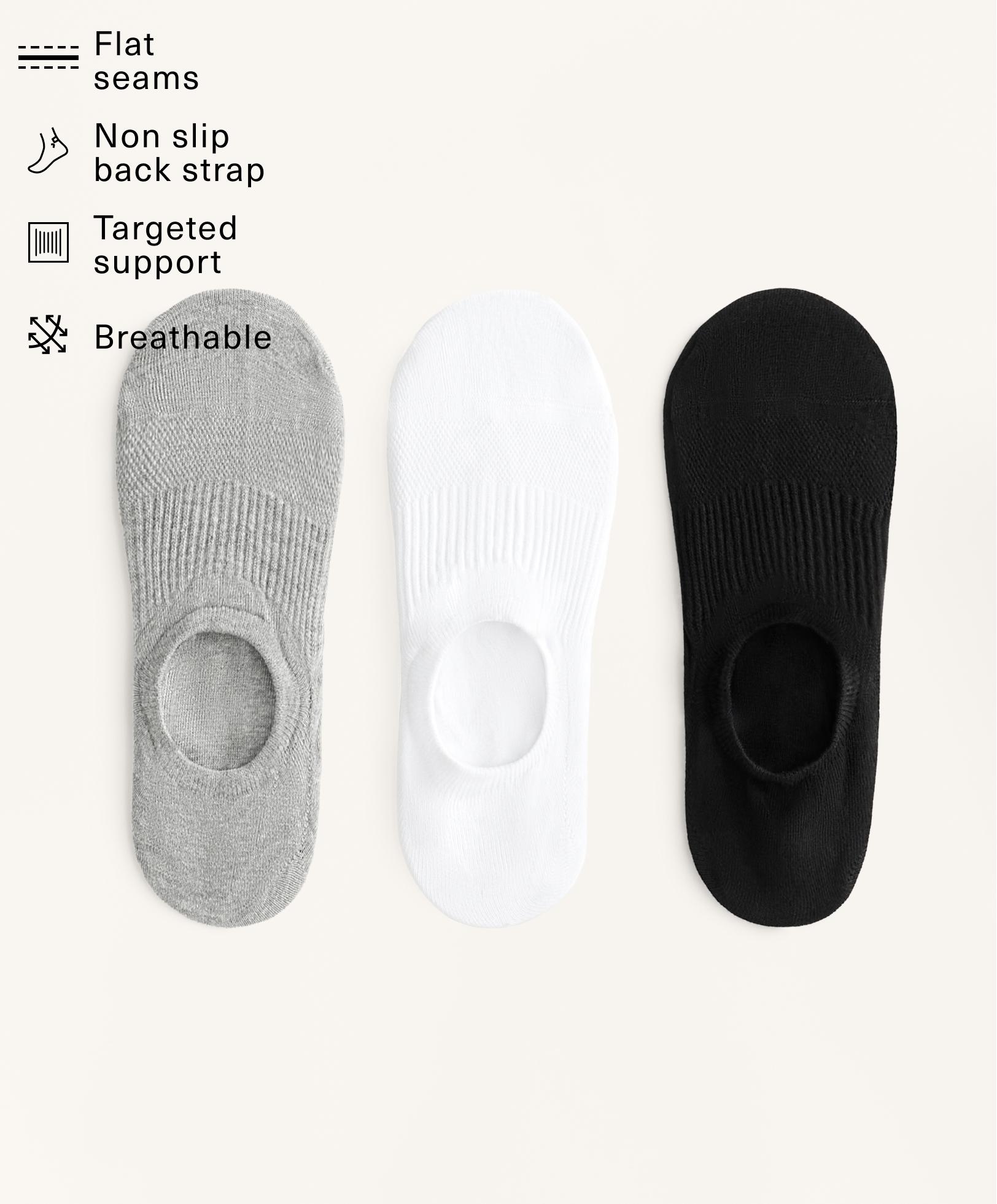 3 pairs of high cut sports invisible cotton blend socks