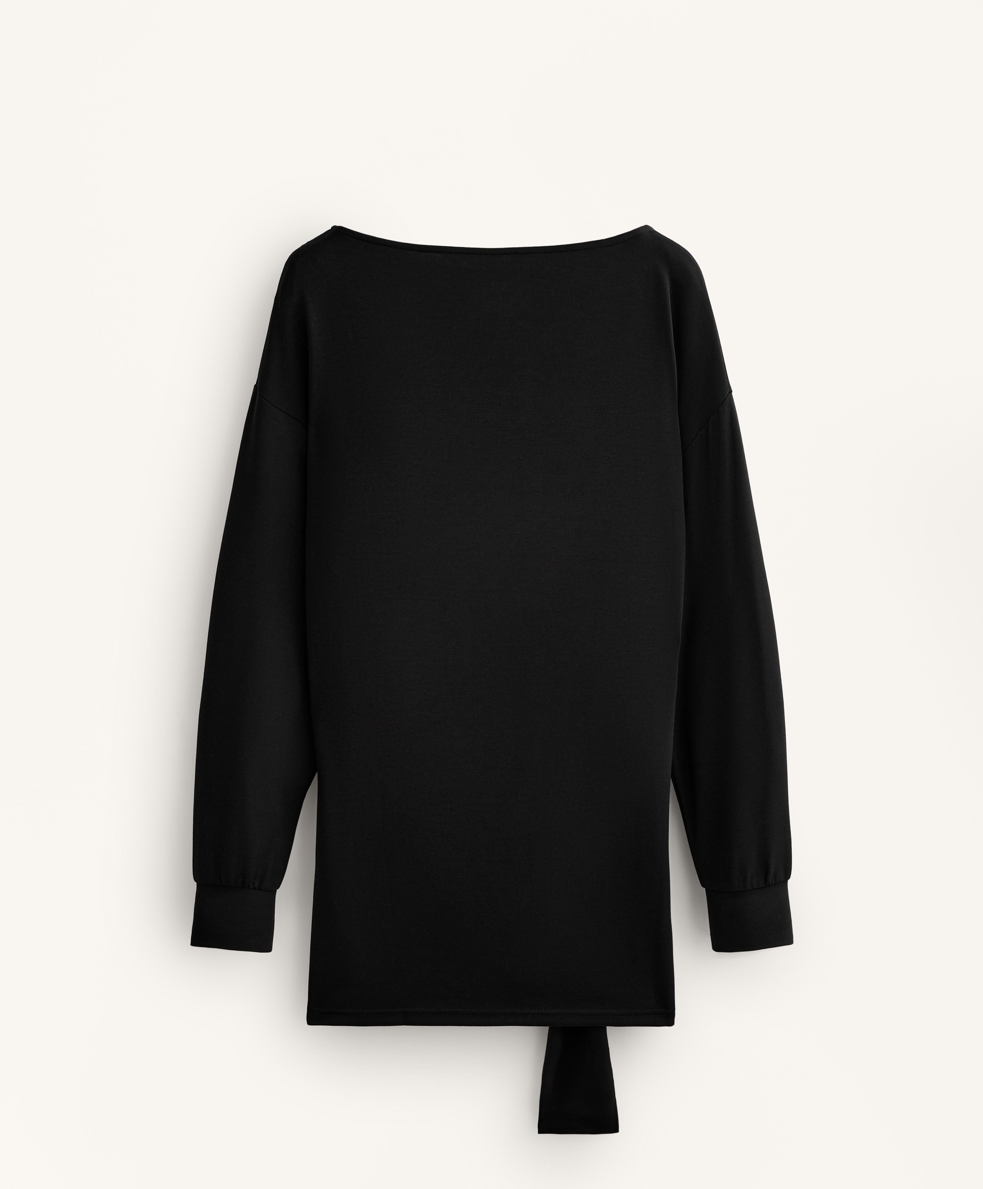 Long soft-touch modal sweatshirt with knot detail — BLACK