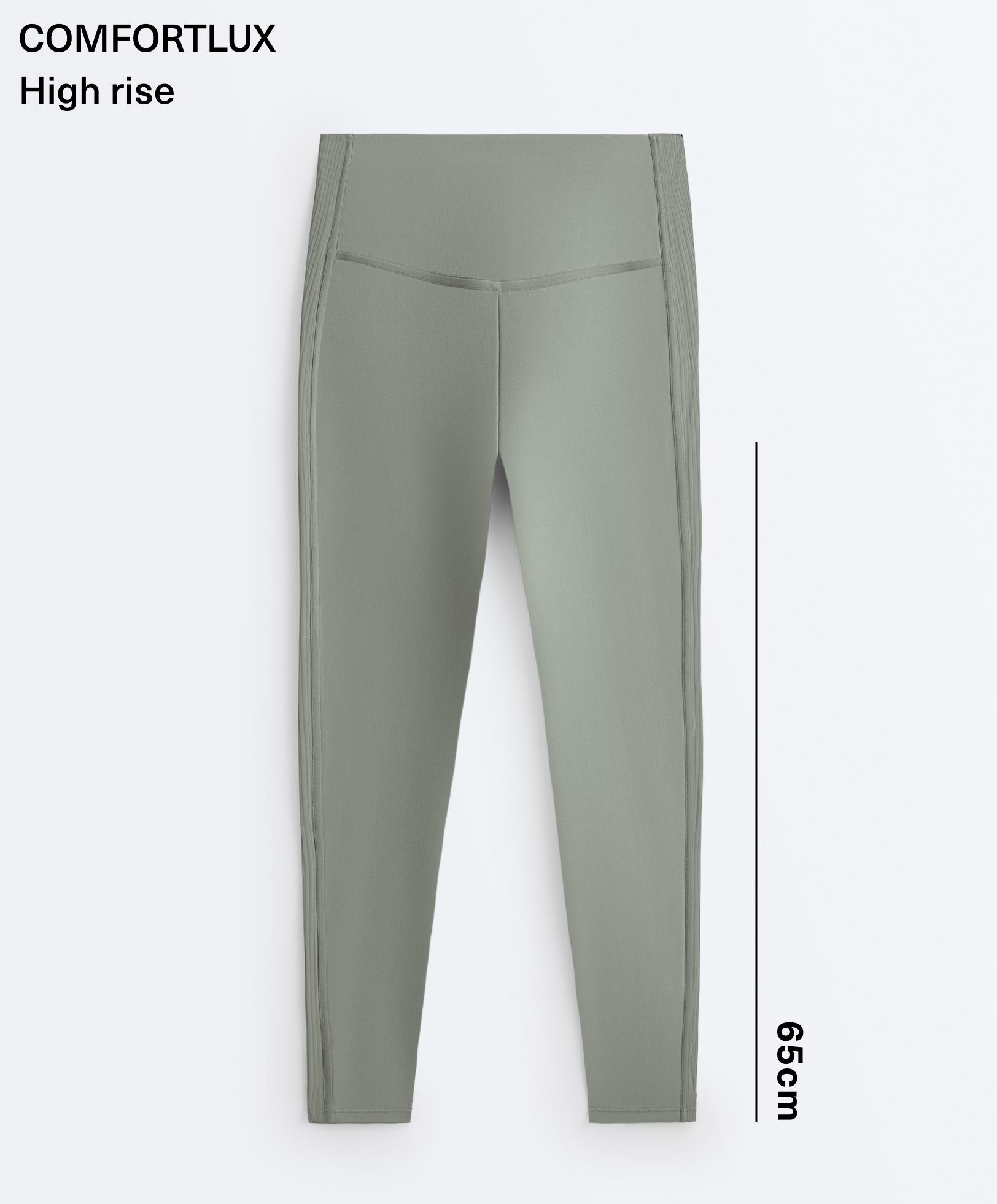 Comfortlux high rise rib ankle-length leggings — KHAKI-GREY