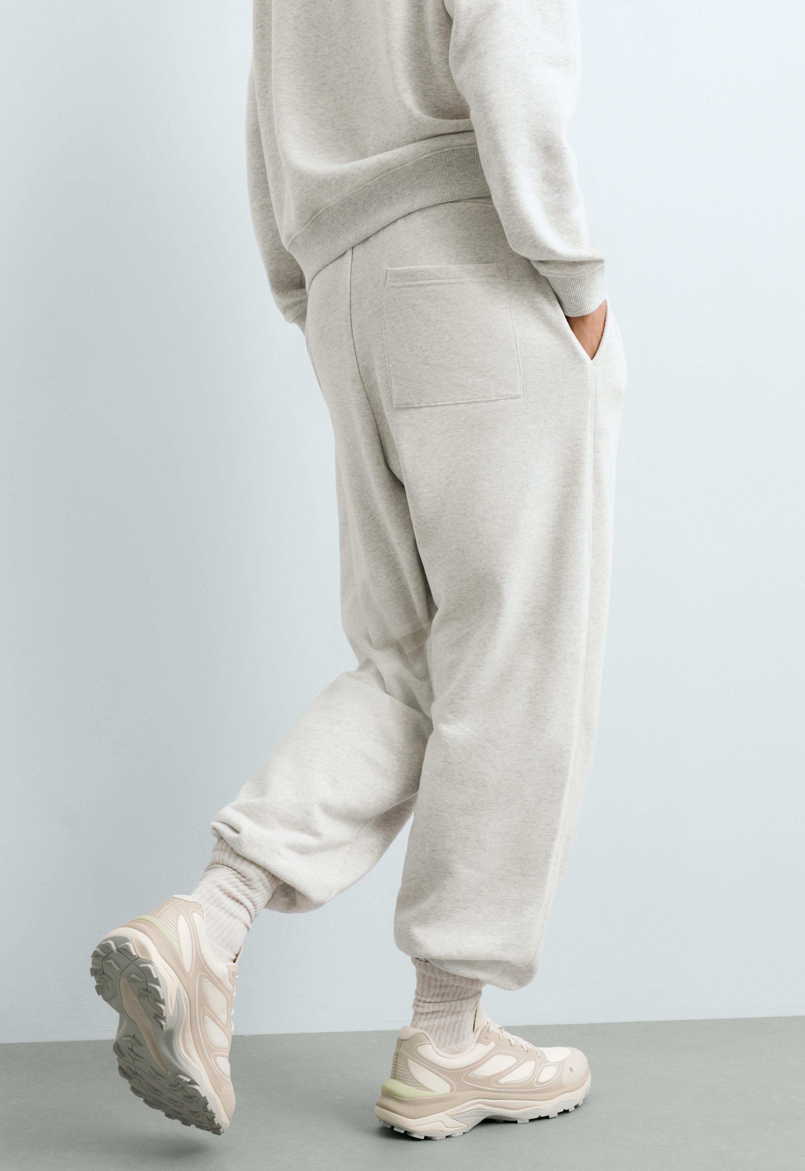 Cotton blend fleece joggers — PALE GREY MELANGE
