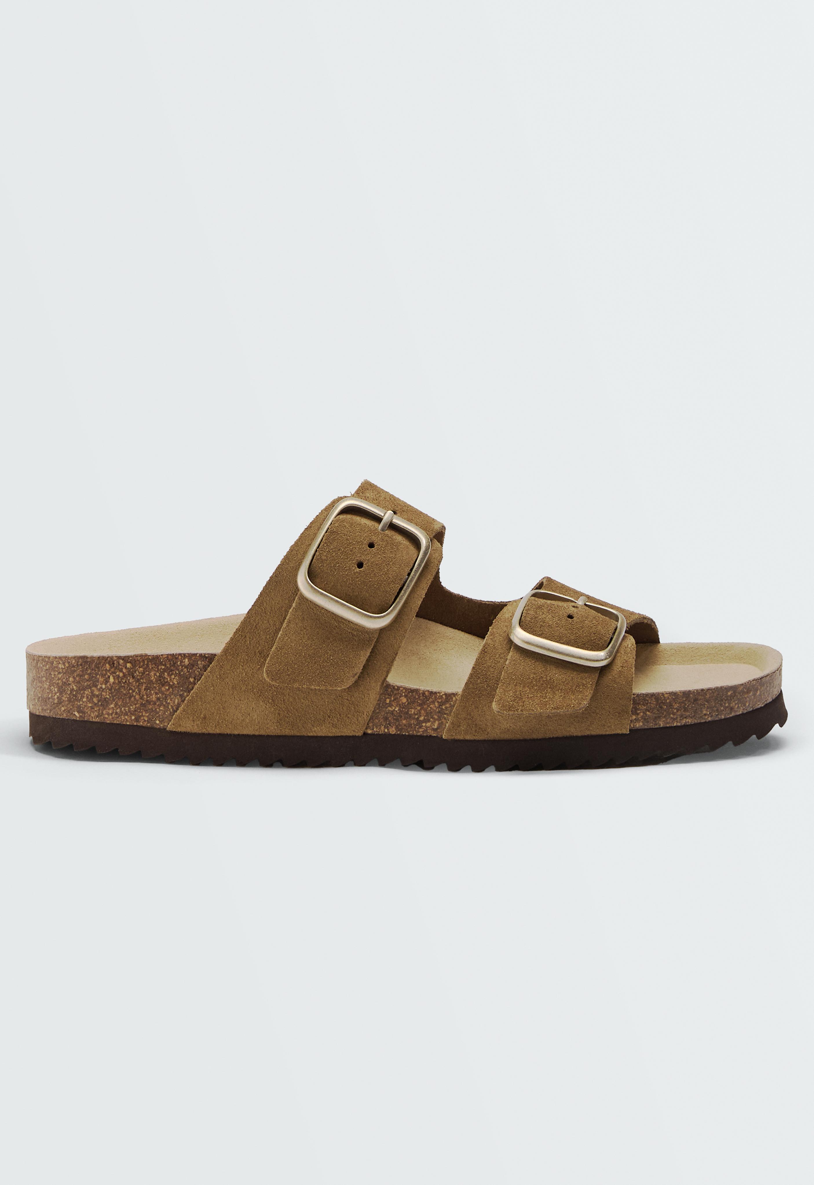 Buckle split-leather slides — MOLE