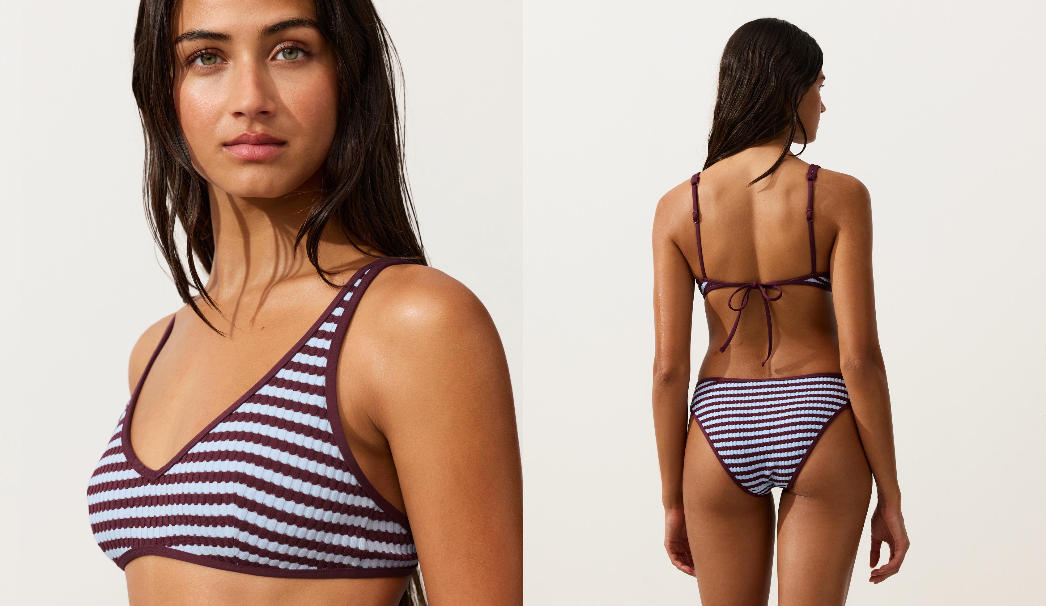 Striped textured halter bikini top — CHERRY
