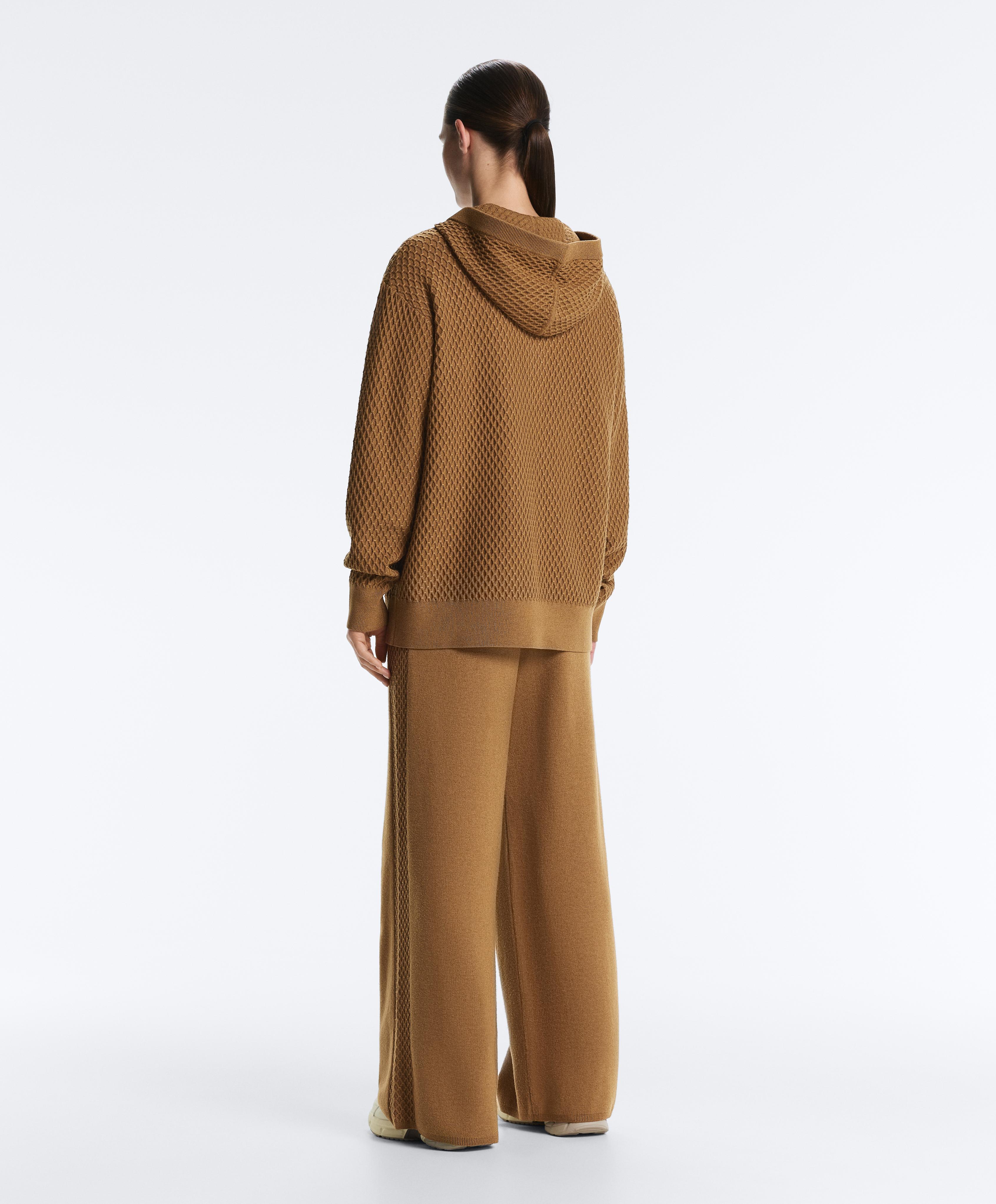 Long structured knit jacket with hood — COPPER