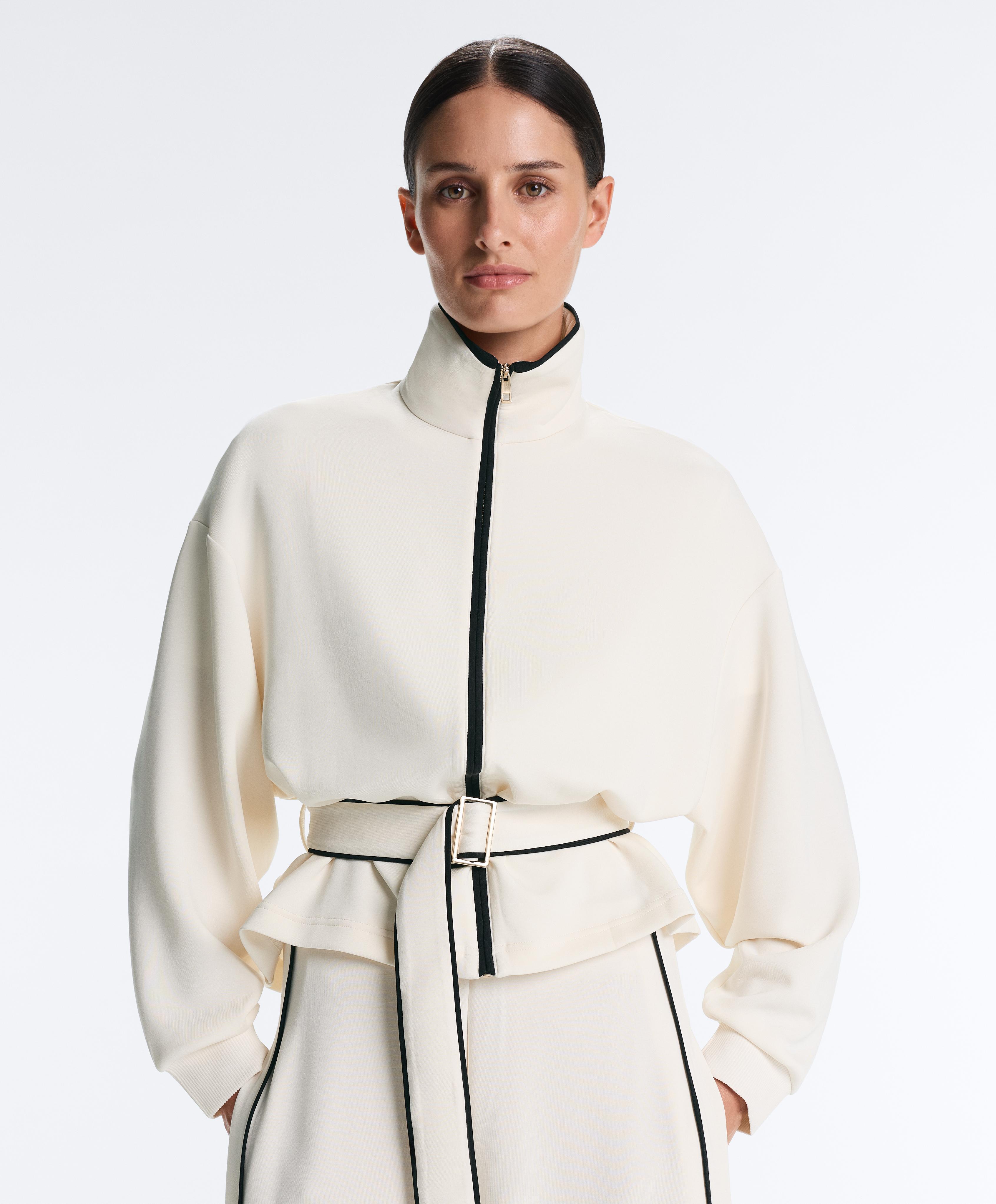 Piping jacket with soft-touch modal — PALE ECRU