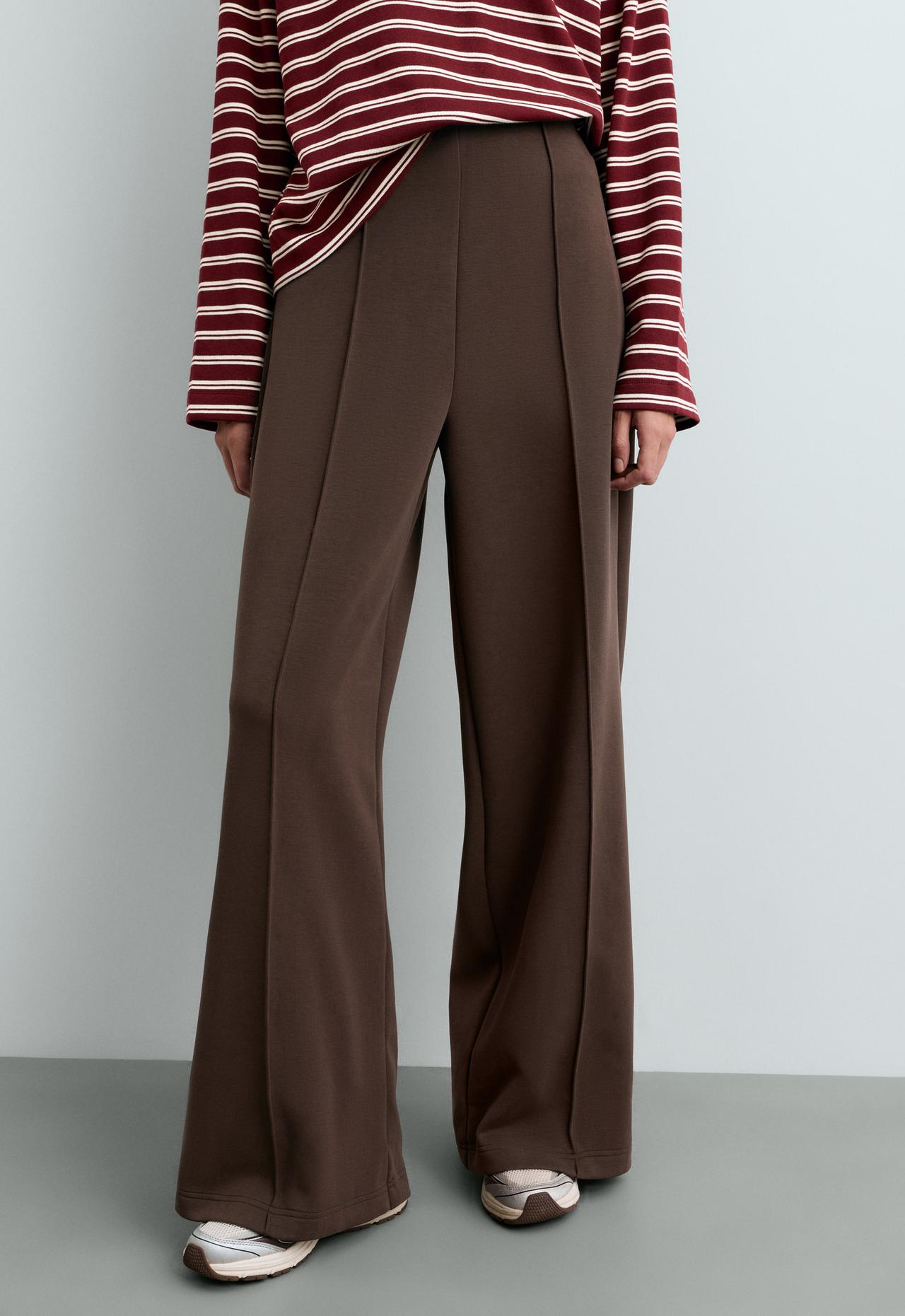 Straight super high rise trousers with modal — DARK REDDISH‑BROWN