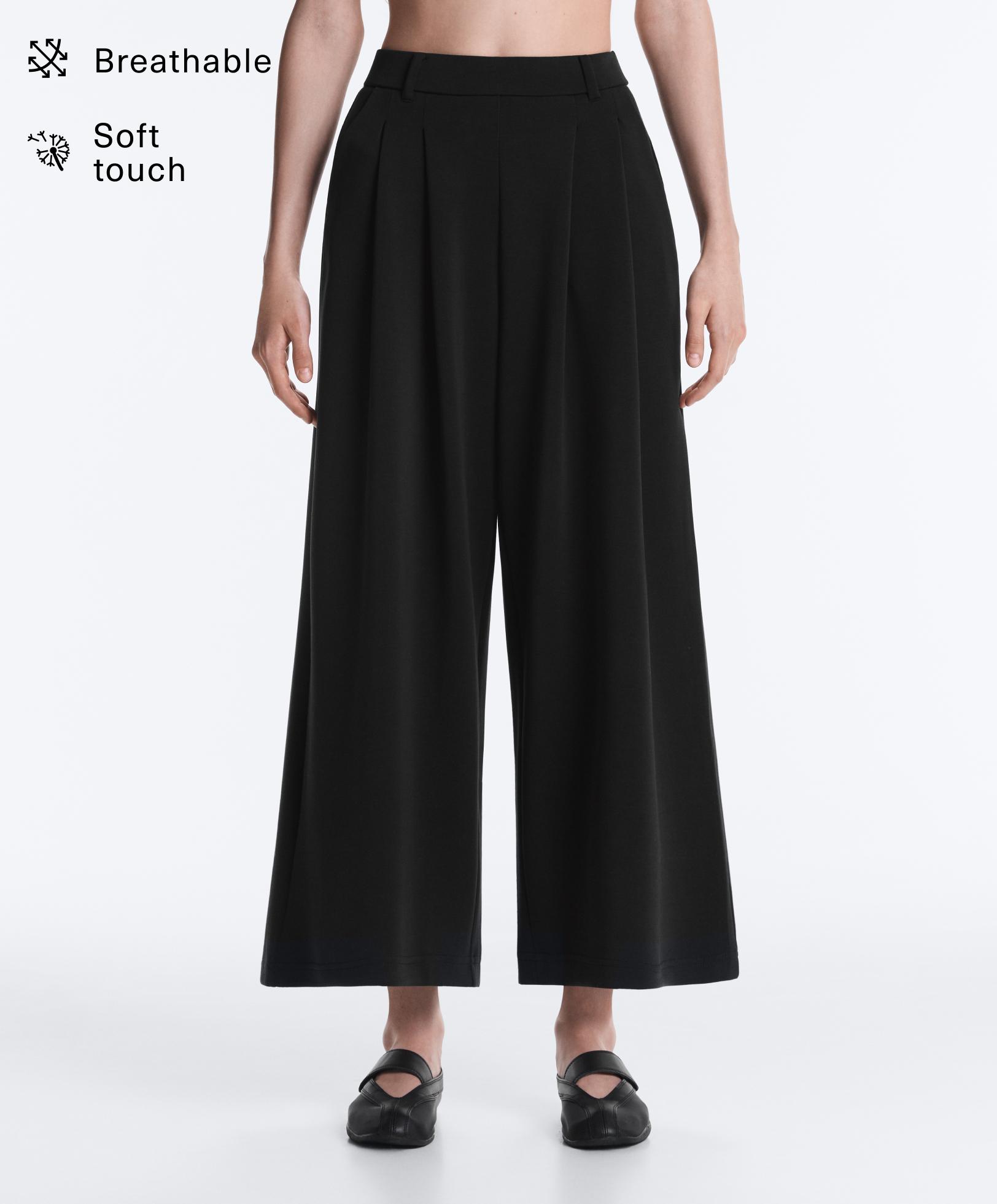 Soft-touch wide-leg crop trousers with modal and pleats Soft-touch wide-leg crop trousers with modal and pleats