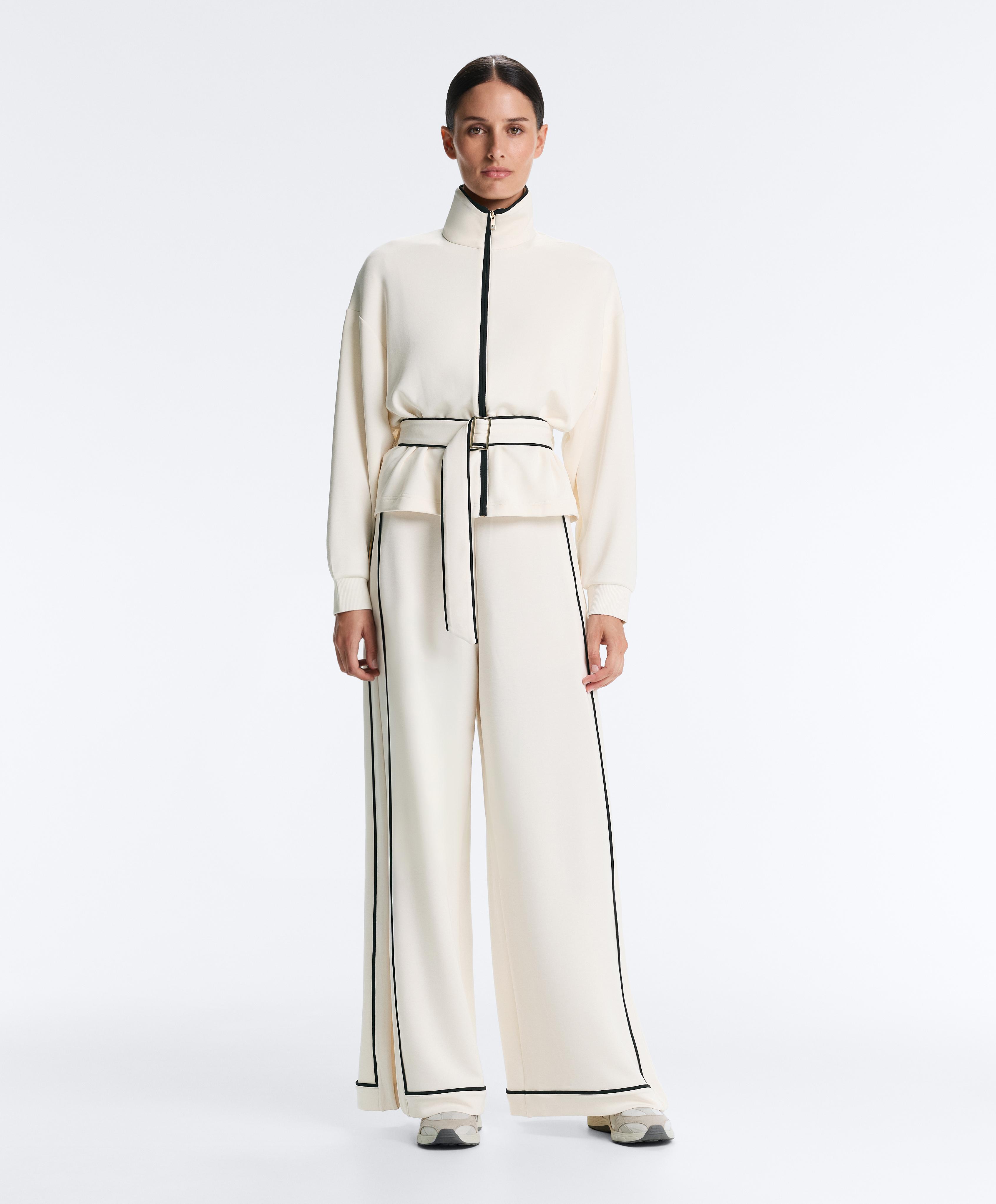 Piping jacket with soft-touch modal — PALE ECRU