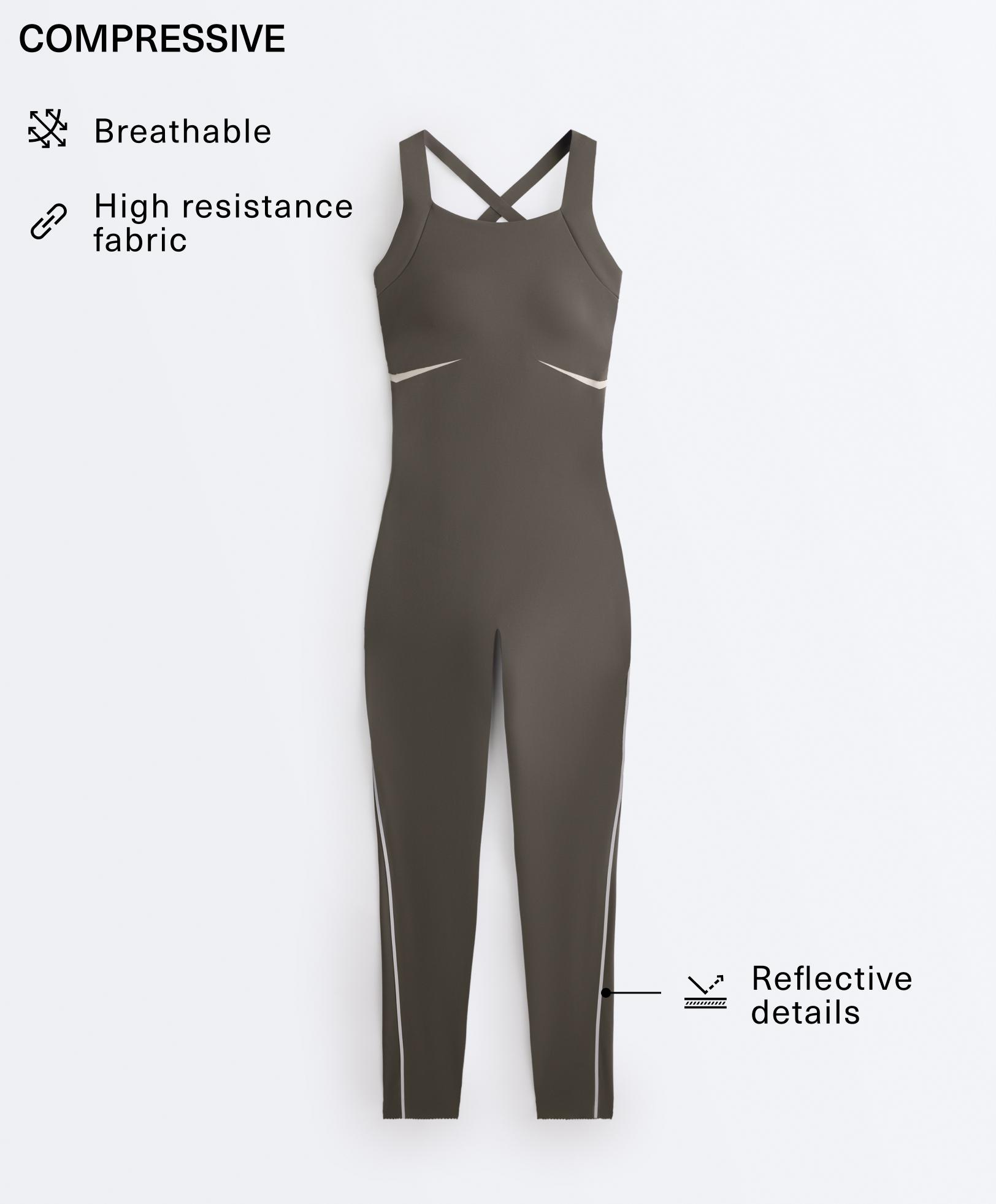 Compressive reflective jumpsuit — CHARCOAL GREY