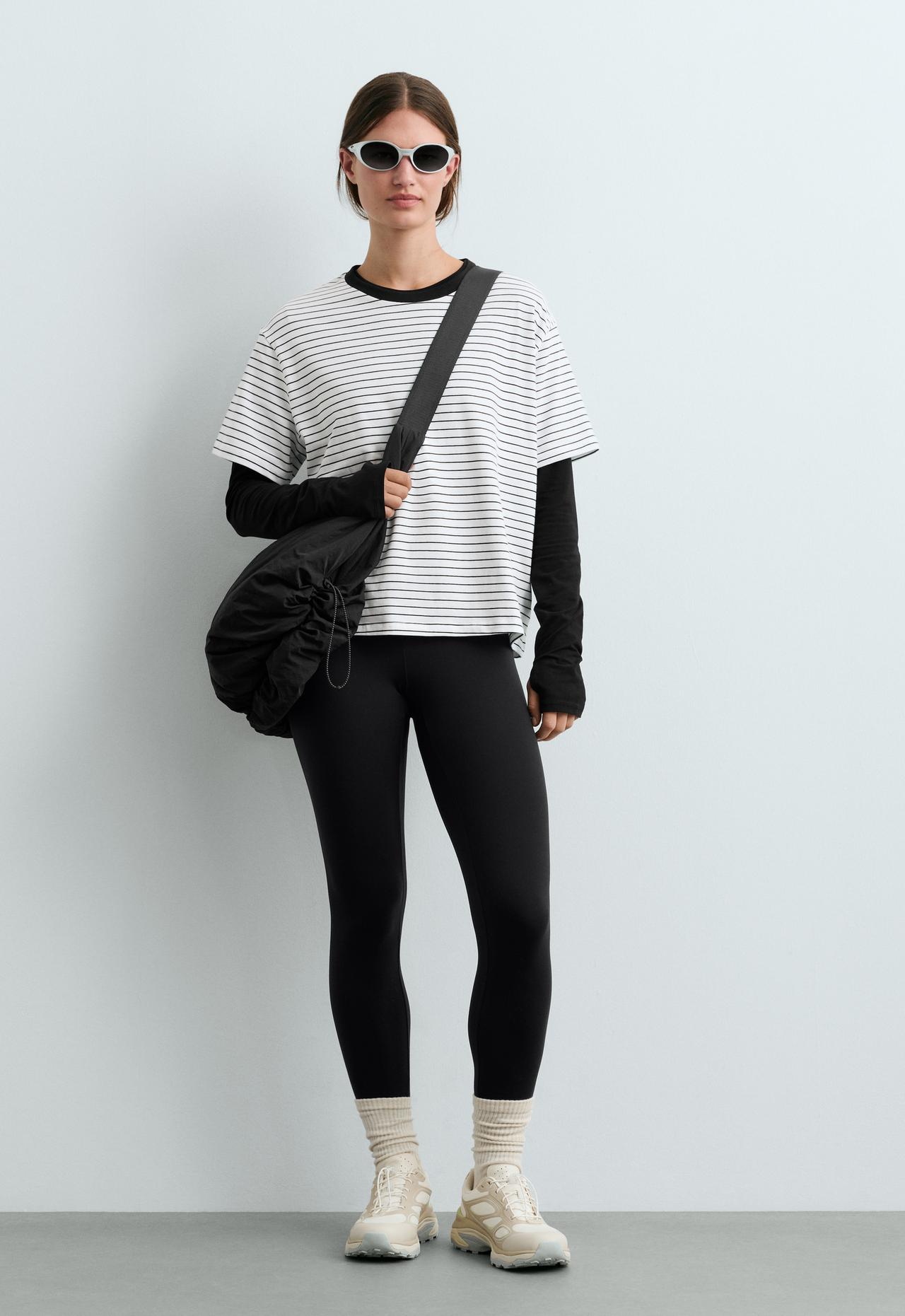 Boxy short-sleeved striped cotton blend T-shirt — WHITE