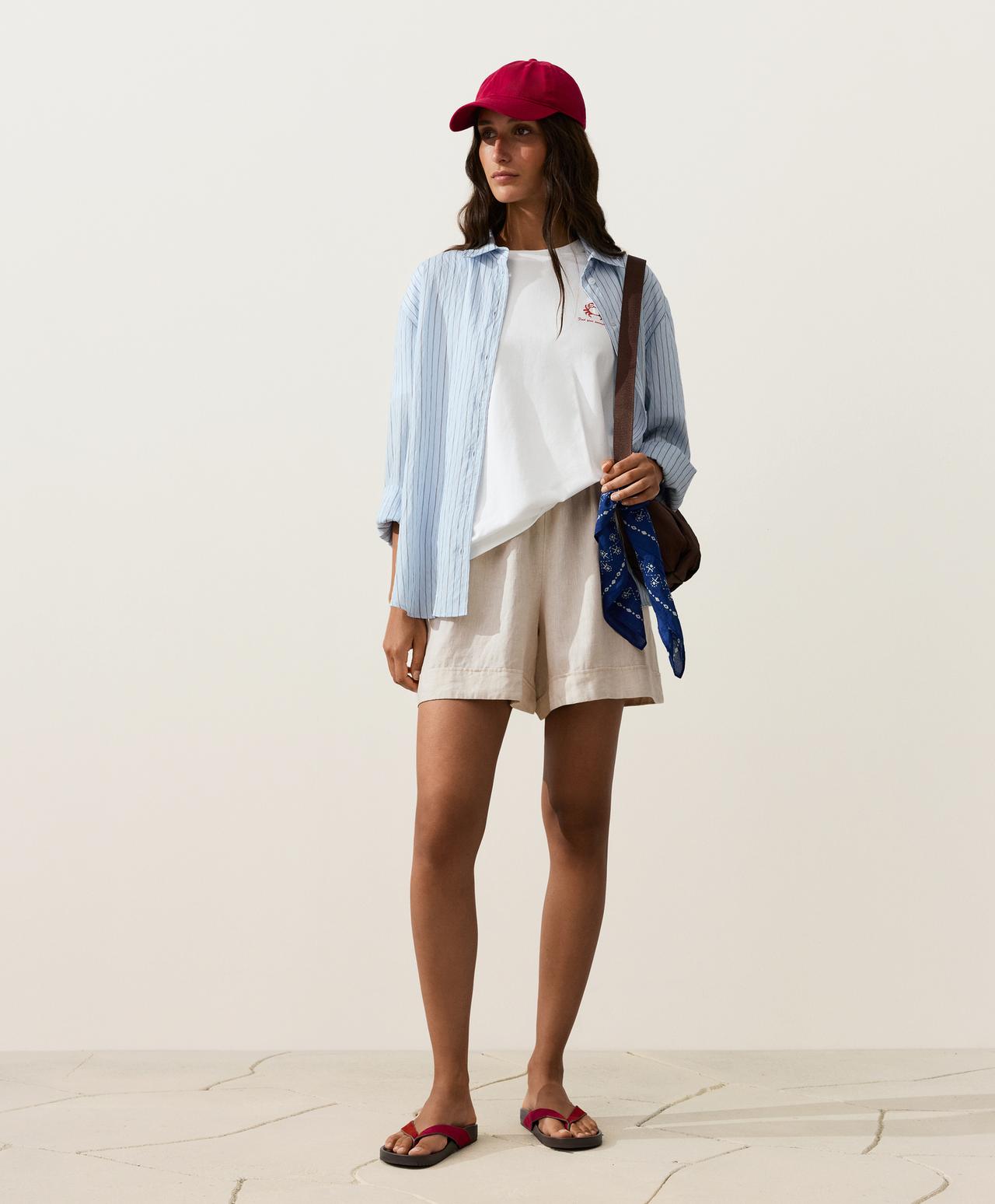 100% linen Bermuda shorts — SAND MELANGE