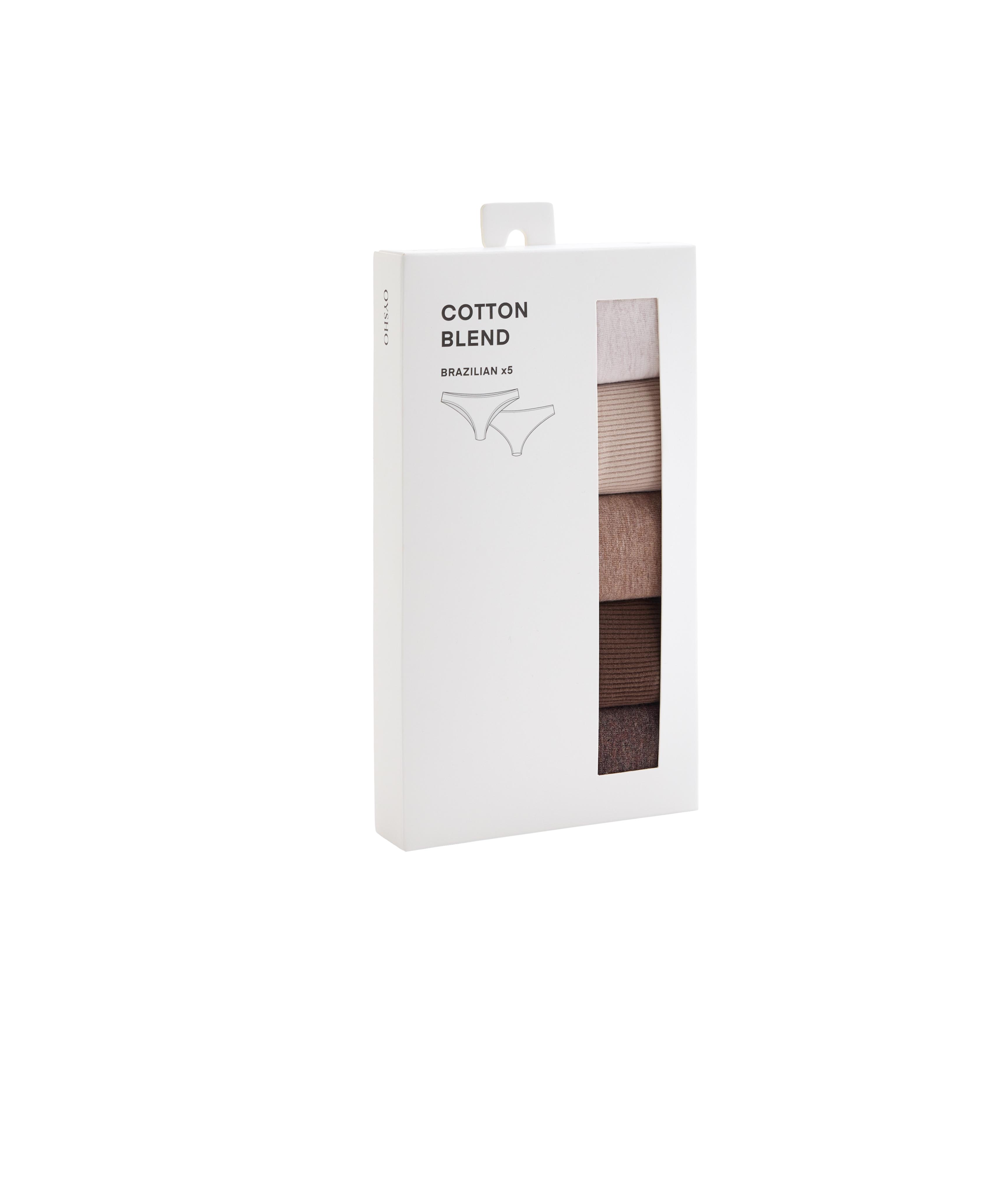 5 rib cotton blend Brazilian briefs — CHOCOLATE