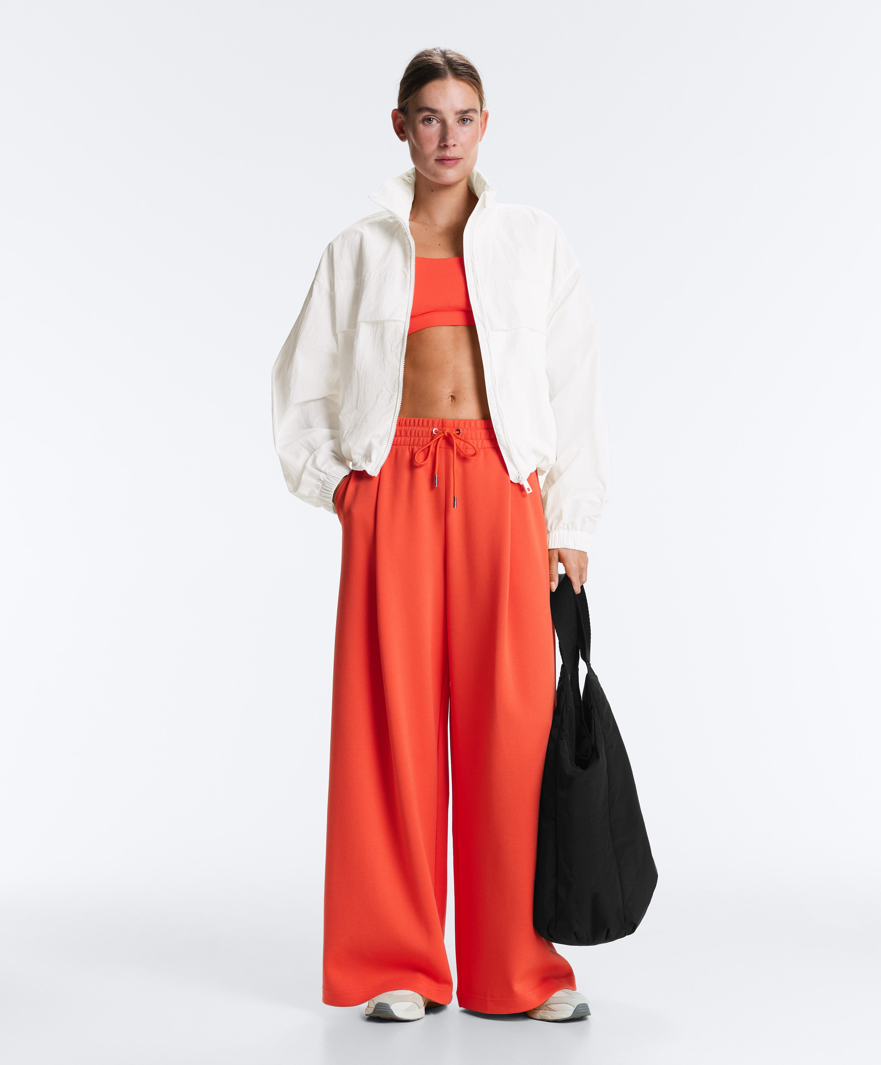 Piqué wide-leg broek met plooien en katoen Piqué wide-leg broek met plooien en katoen