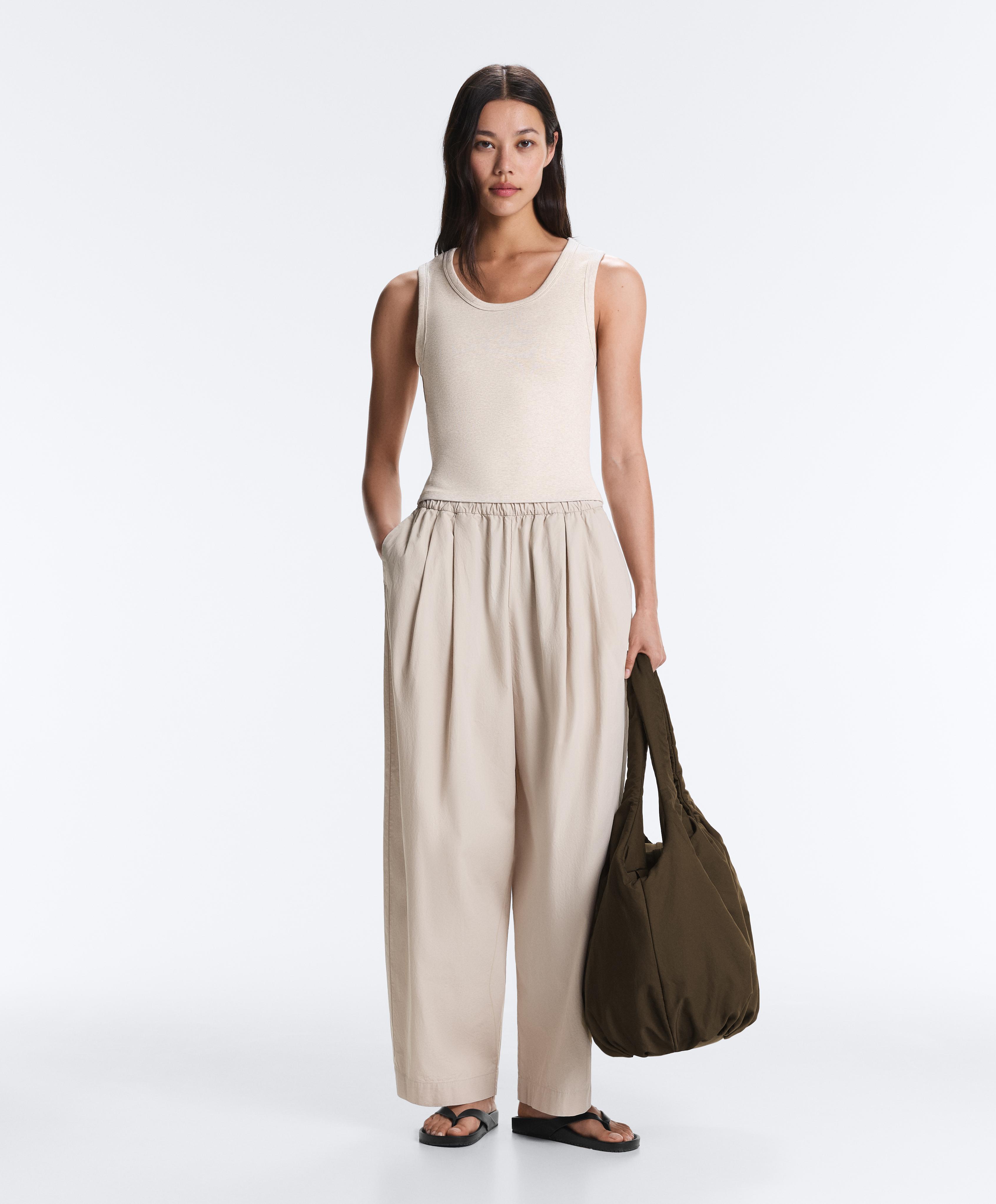 Rib T-shirt with wide straps, cotton and modal — SAND MELANGE