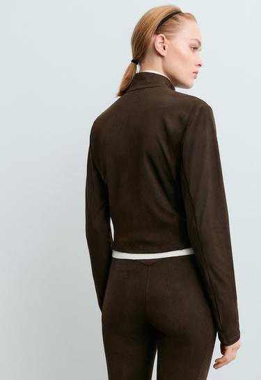 Fitted suede-effect jacket — Dark chocolate 5