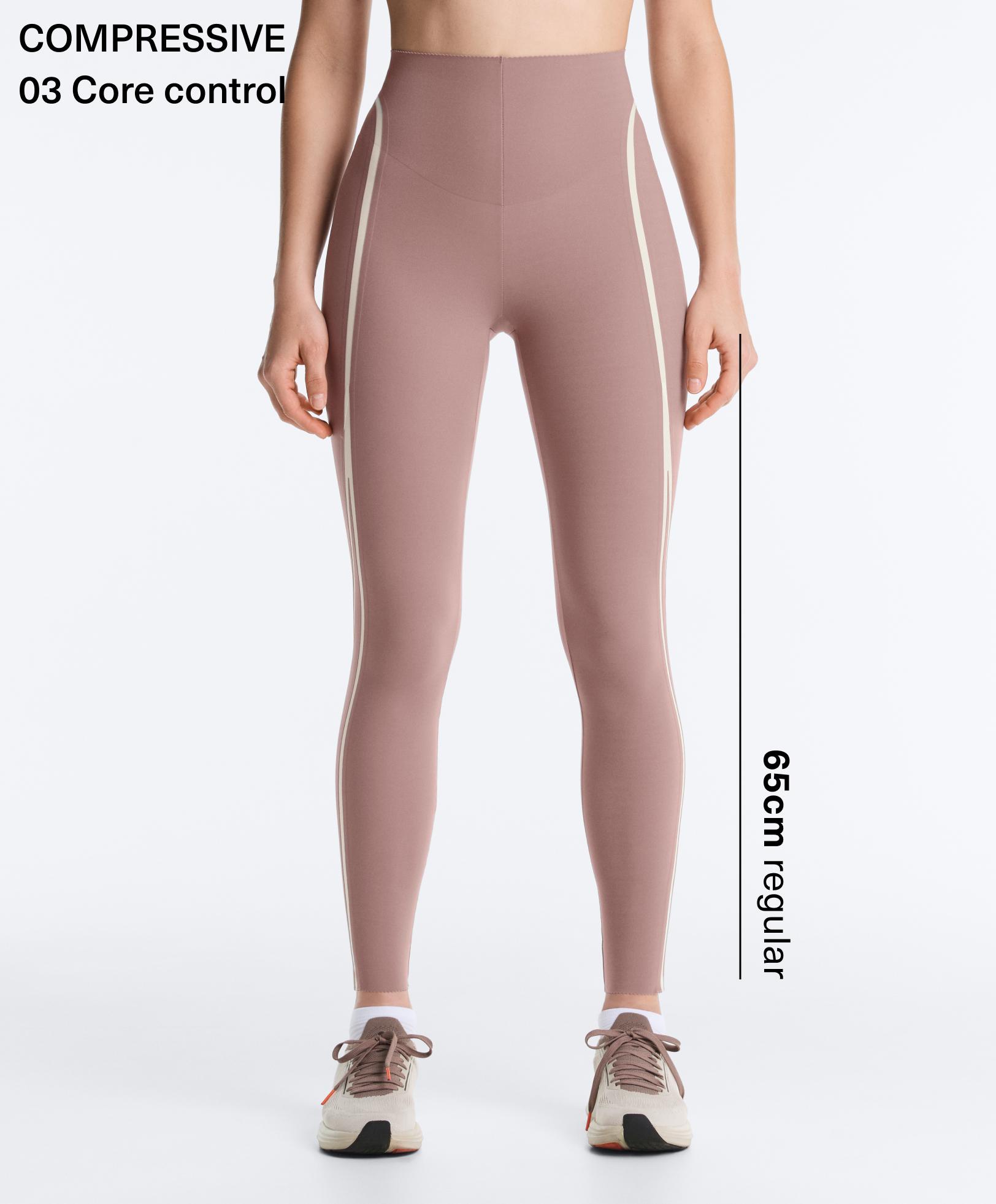 High-rise compressive core-control ankle-length leggings with contrast details
