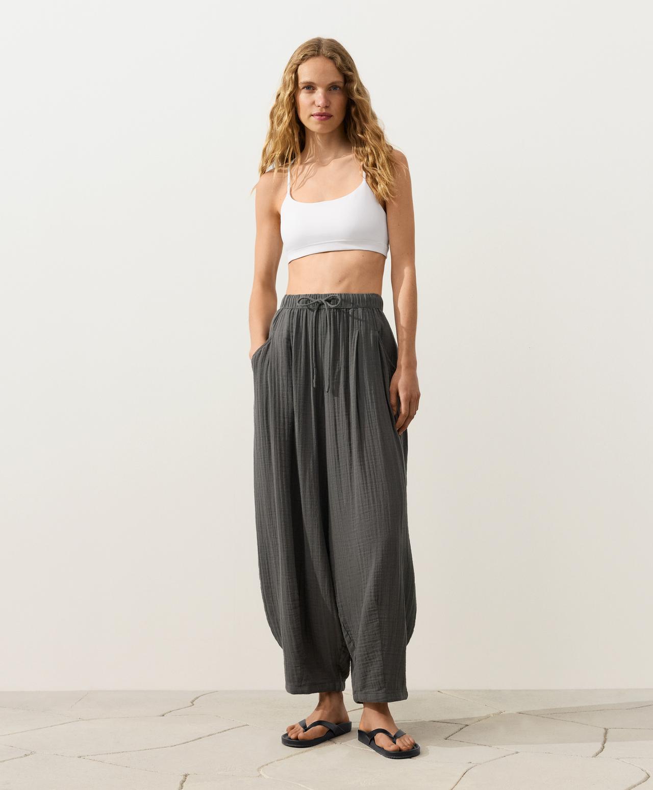 100% cotton gauze balloon trousers — ASPHALT