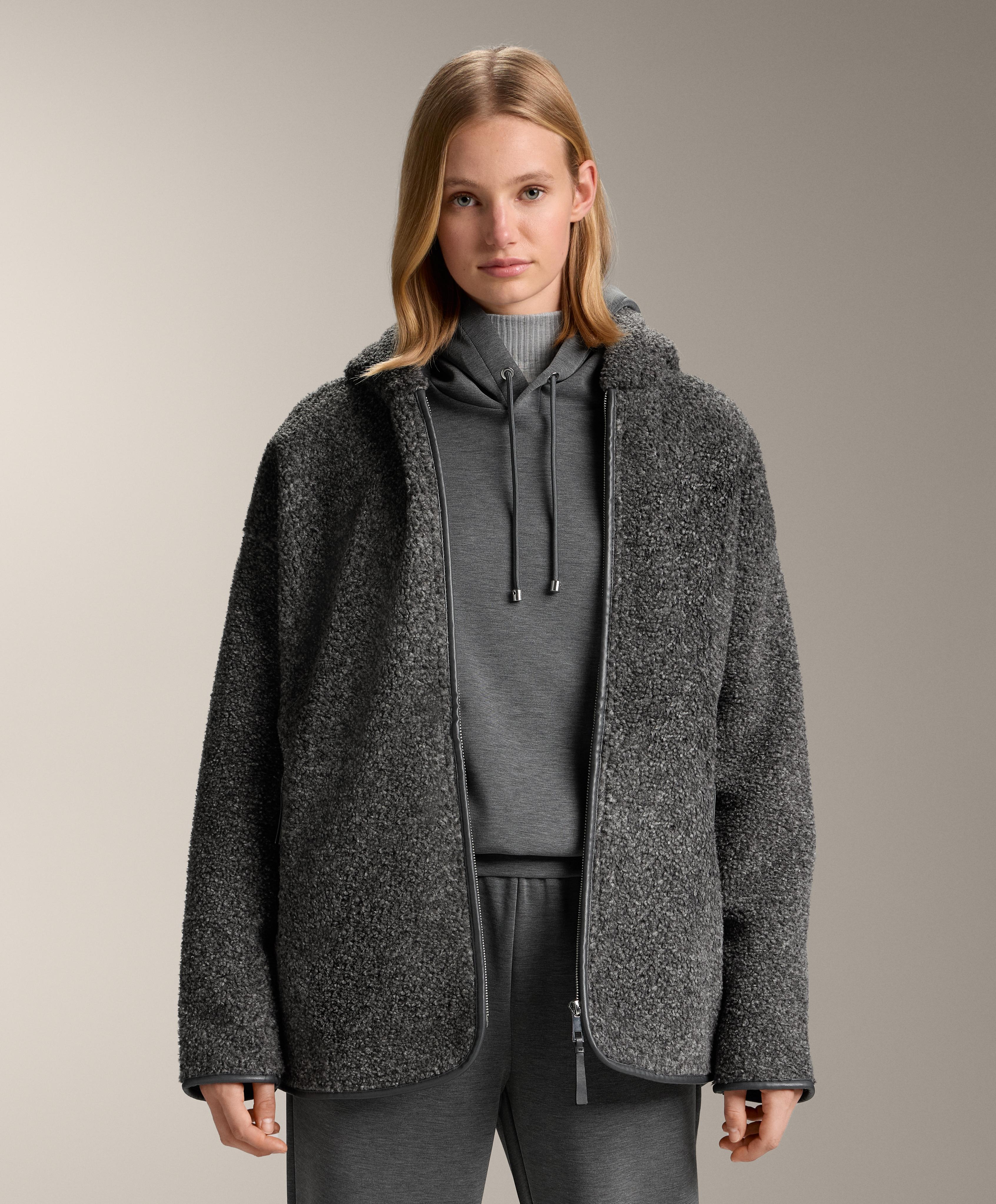 Oversize faux-shearling jacket with faux-fur lined hood — DARK-GREY MELANGE