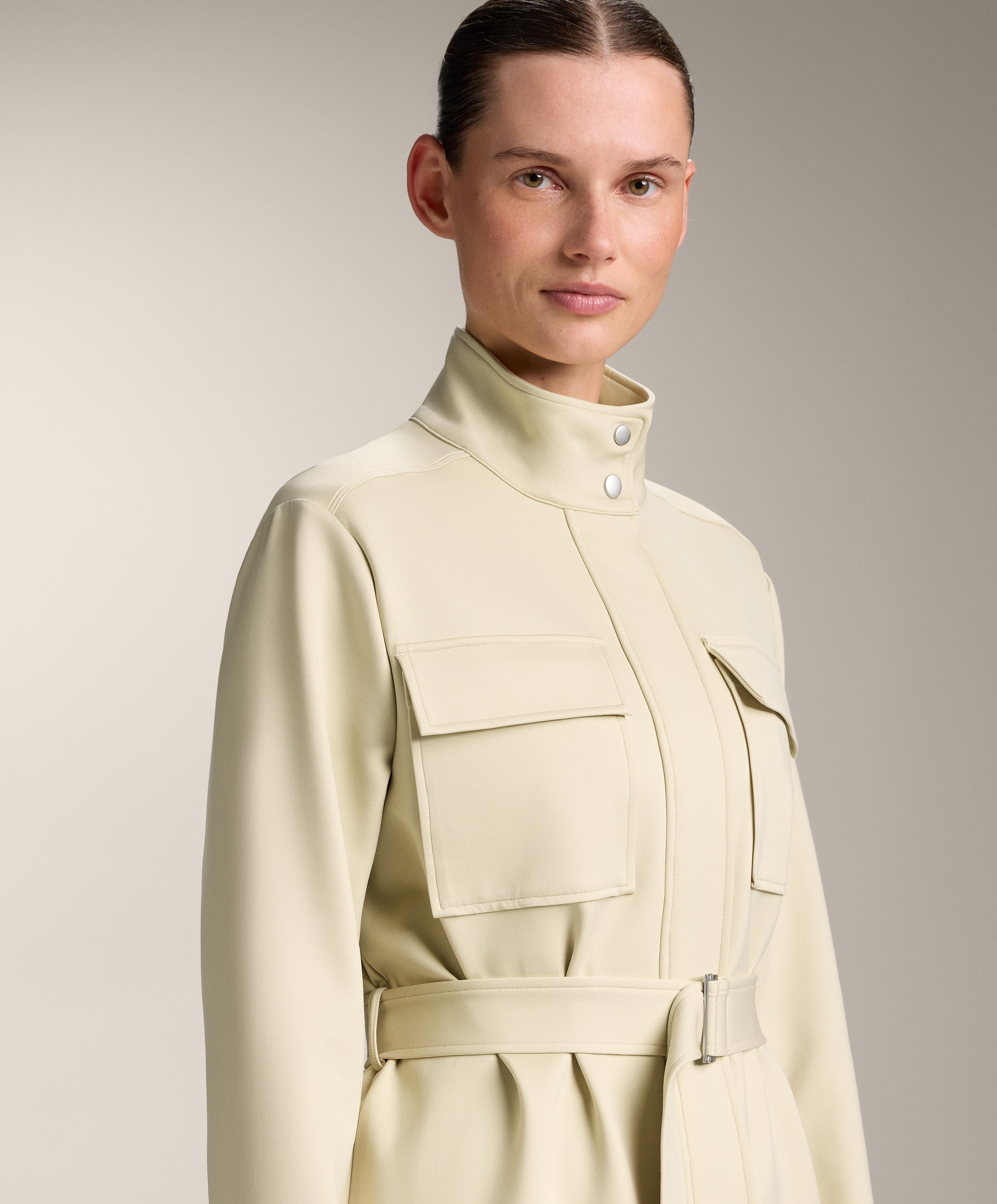 Neoprene-effect jacket with belt — PALE BEIGE MELANGE