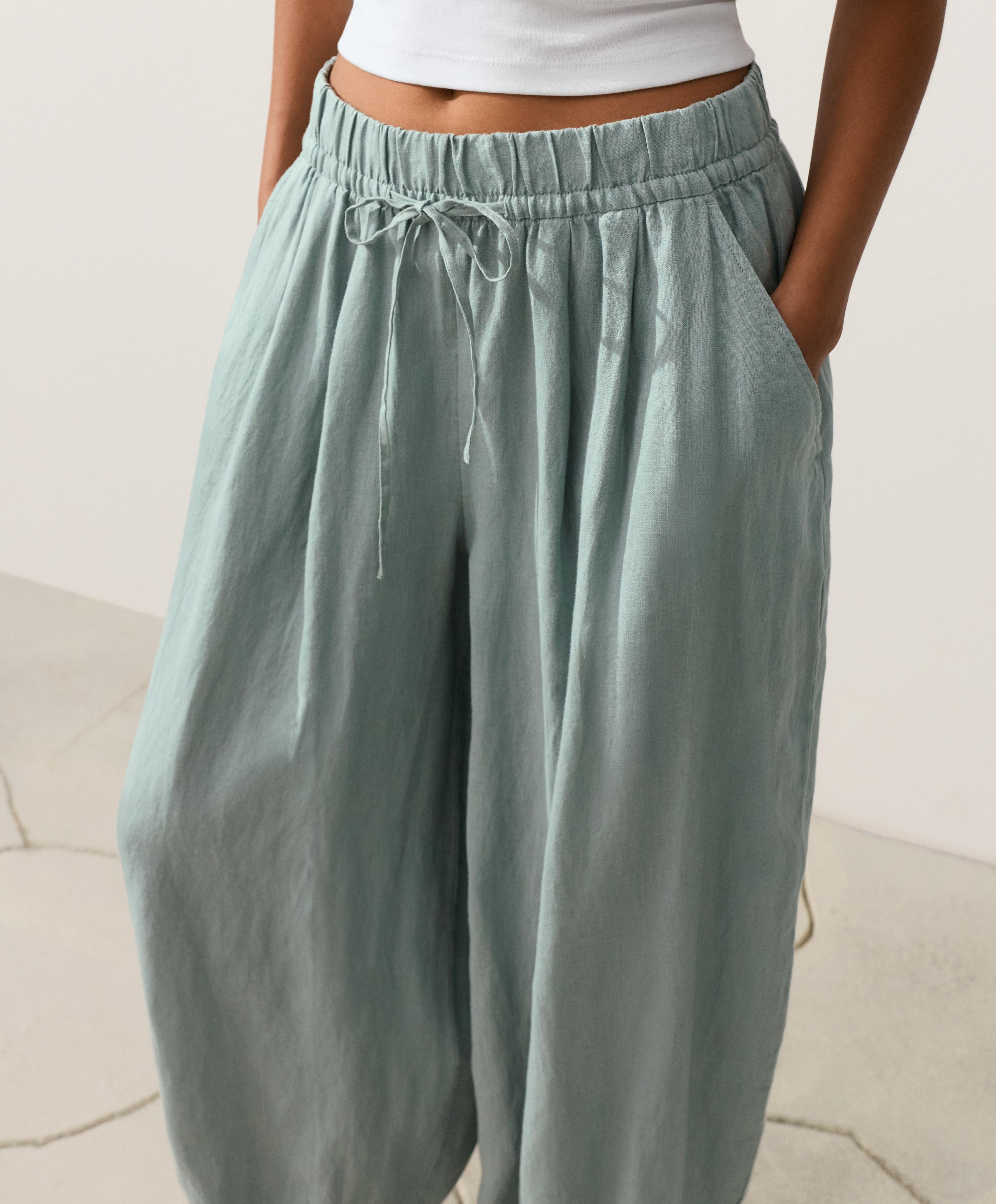 100% linen balloon trousers — AQUAMARINE