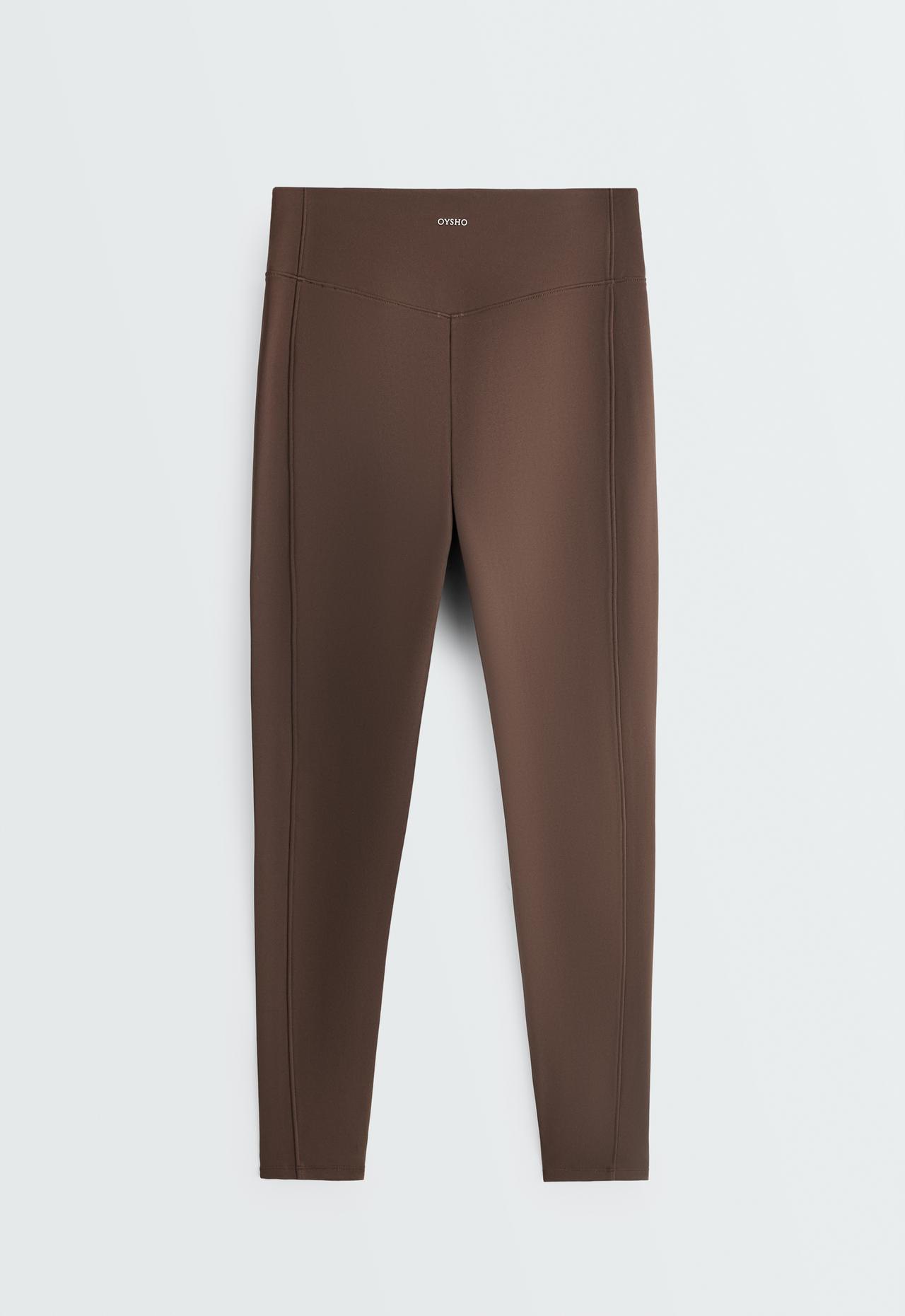 Ankle-length High rise Warm leggings with zips 70cm — DARK REDDISH‑BROWN
