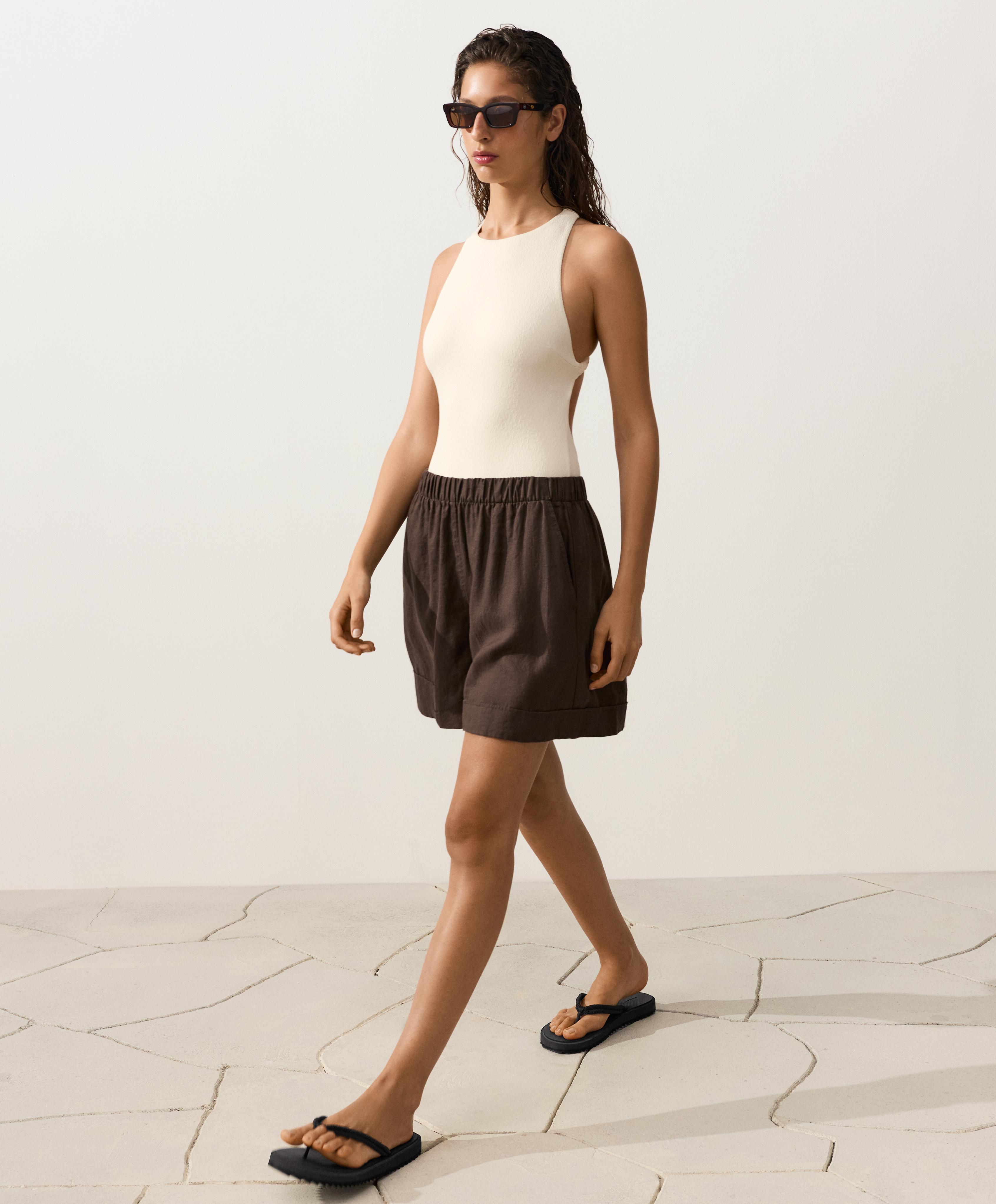 Braided halterneck swimsuit — ECRU
