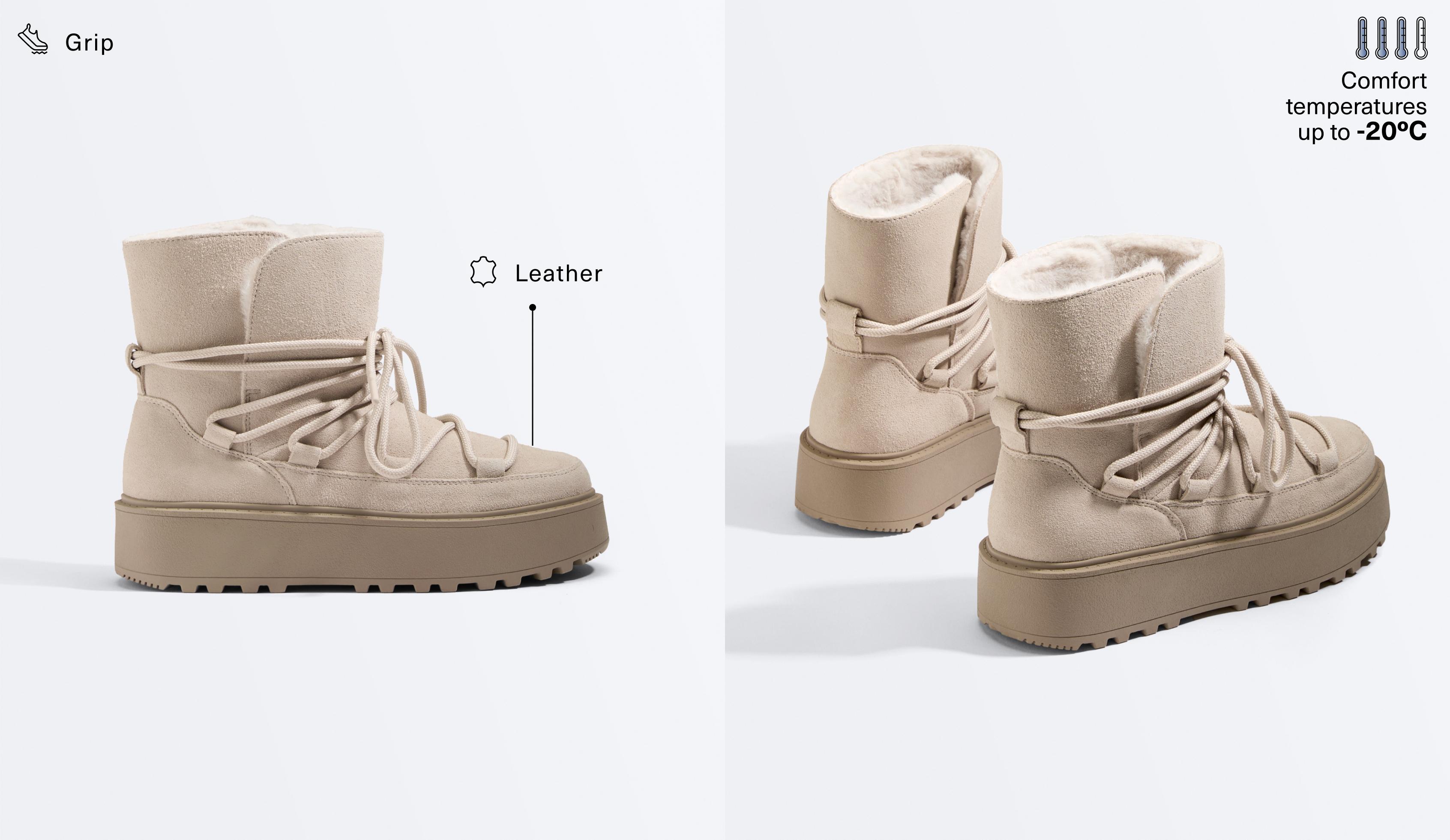 Split-leather platform boots with flap - Sale