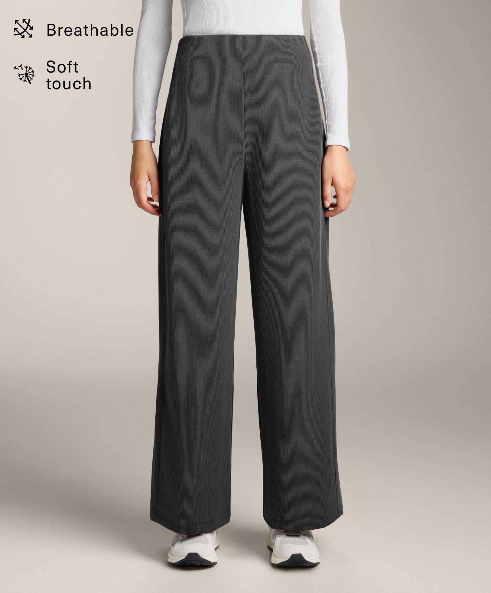 High-waist wide-leg rib trousers with 29% modal