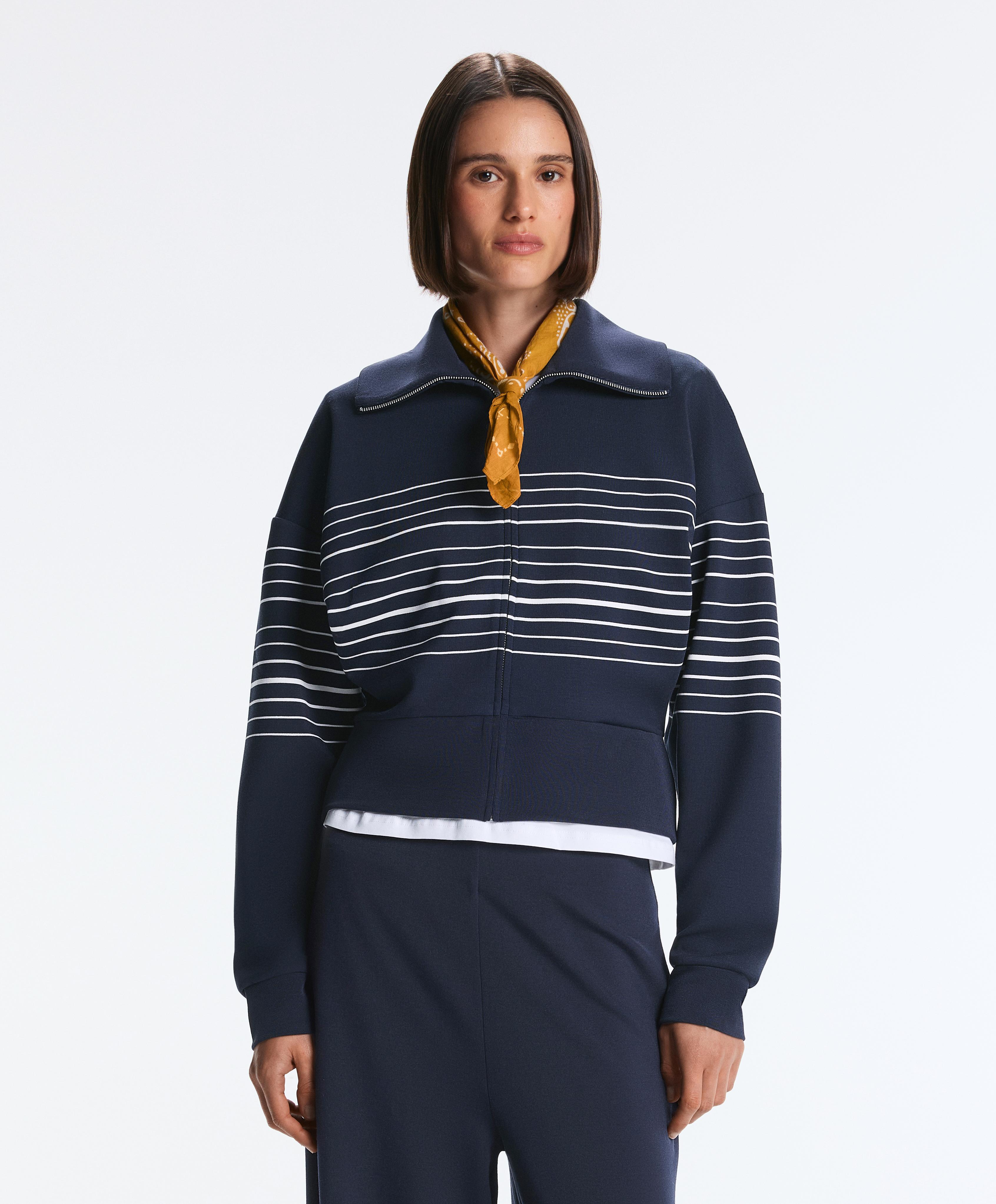 Soft-touch striped sailor jacket with modal — NAVY BLUE