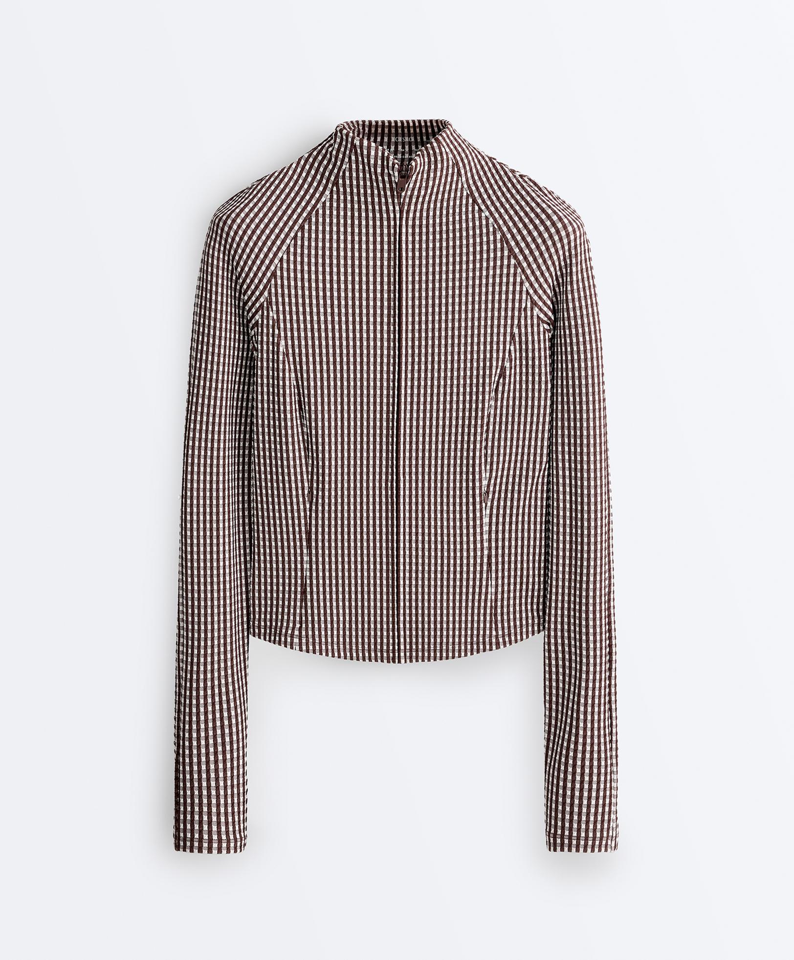 Gingham technical jacket — DARK REDDISH‑BROWN